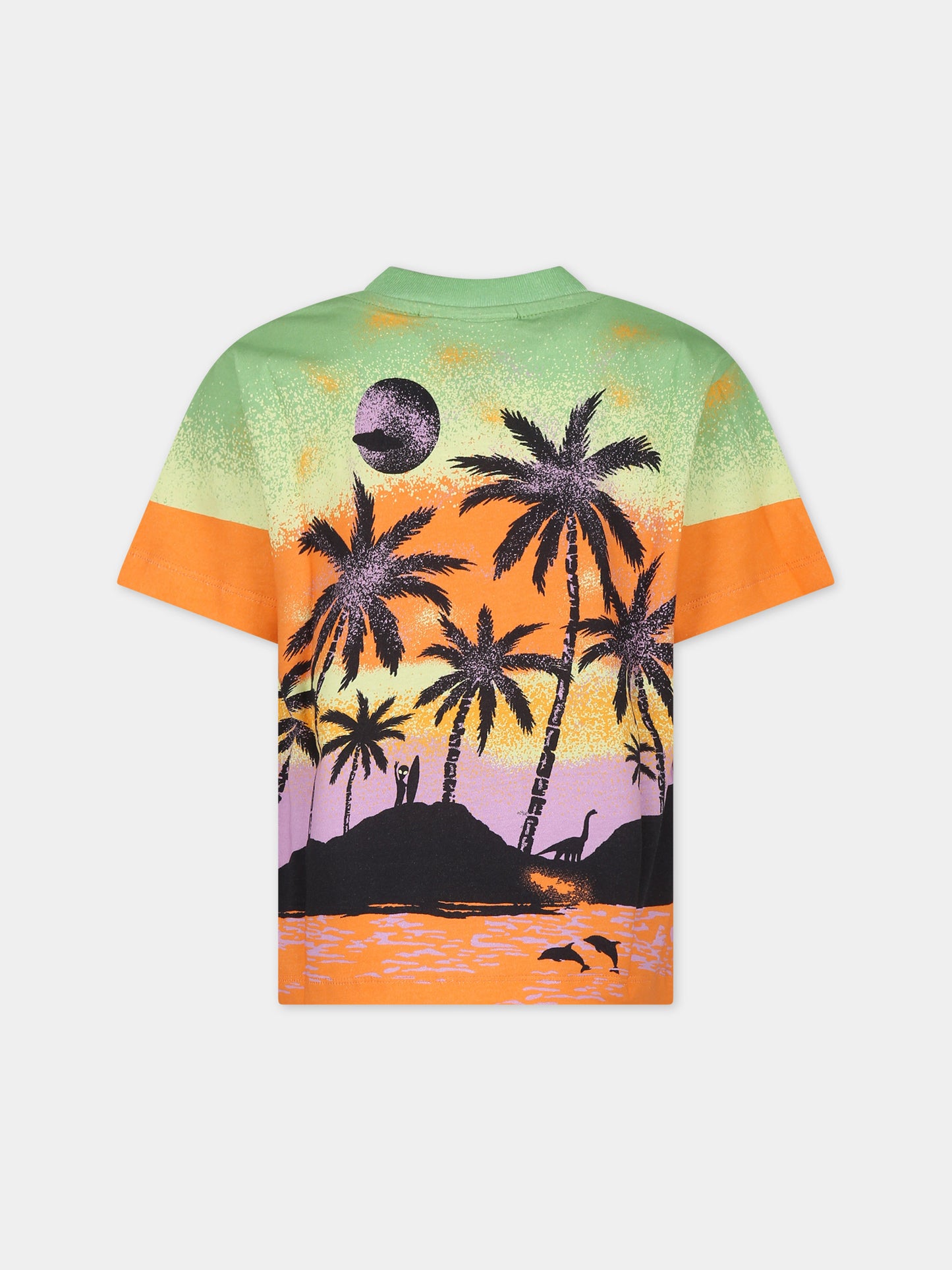 T-shirt arancione per bambino con stampa alieno e palme,Molo,1S24A214 3443