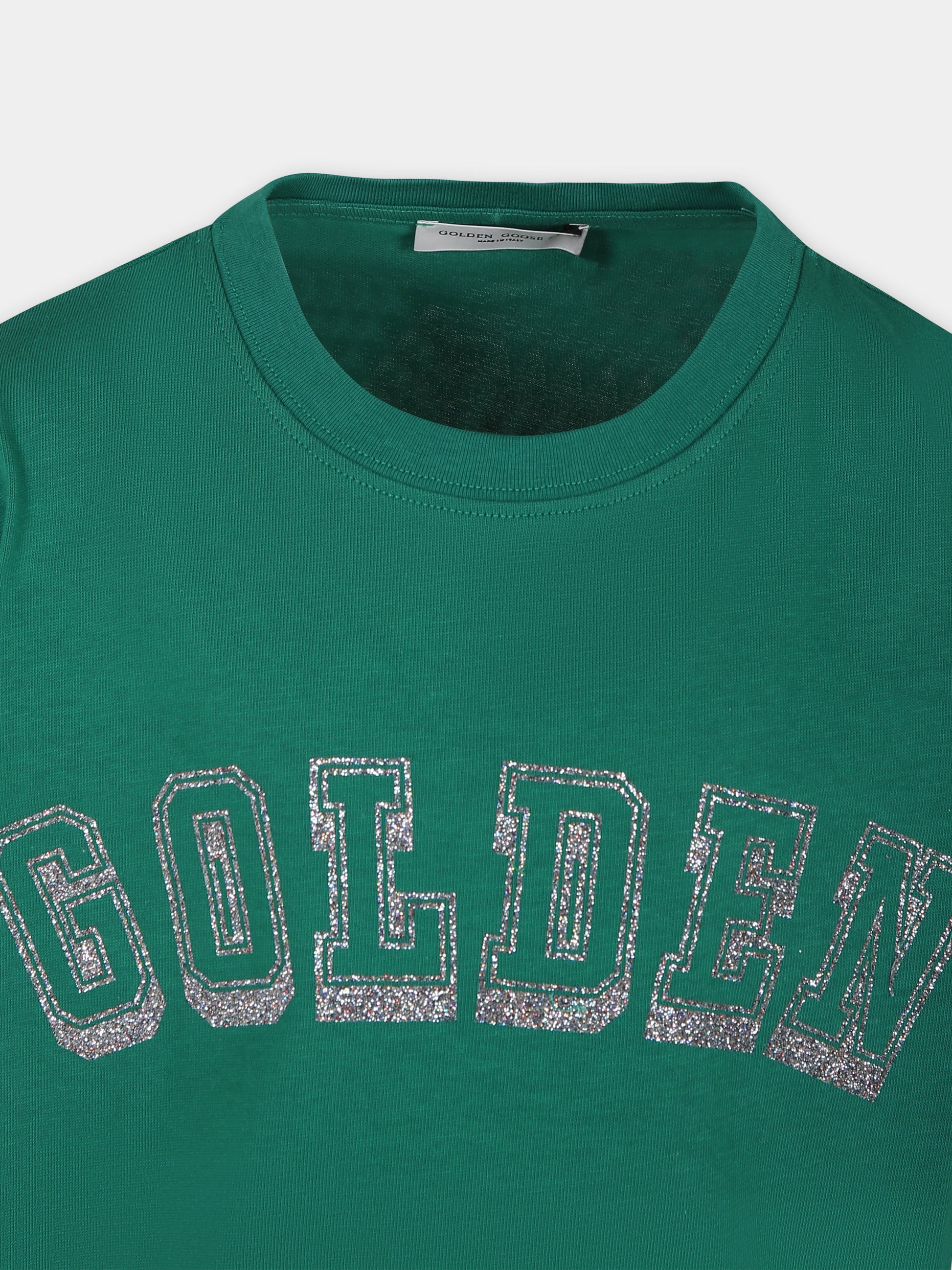T-shirt verde per bambini con logo,Golden Goose,GYP01390 P001501 35885