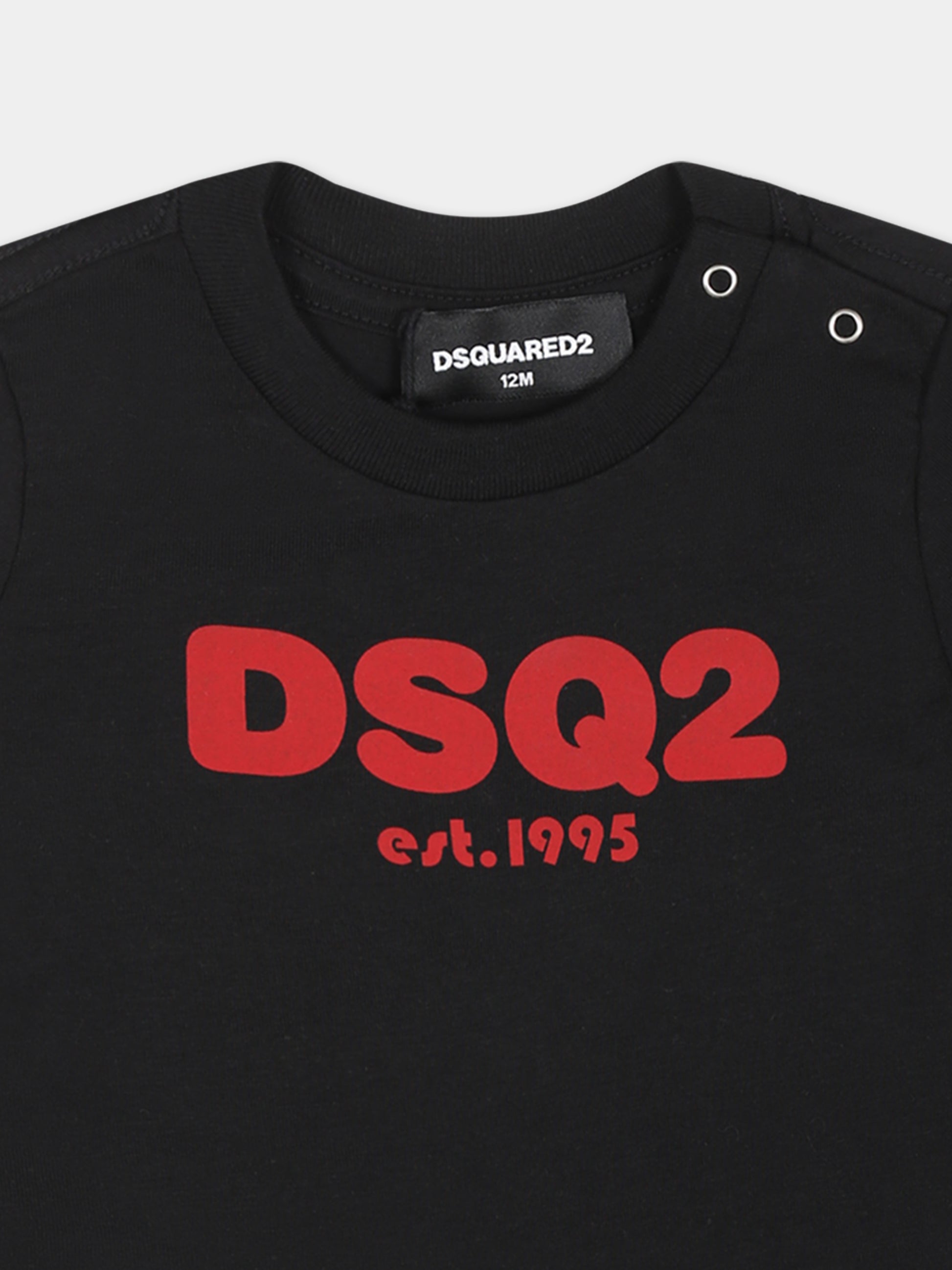 T-shirt nera per neonato con logo,Dsquared2,DQ2139 D00MV D2T1024B DQ900