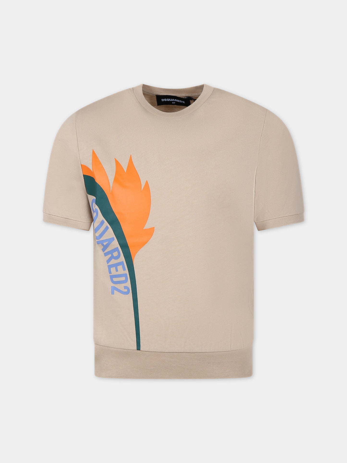 T-shirt beige per bambino con logo,Dsquared2,DQ2174 D00MM D2T1035U DQ718