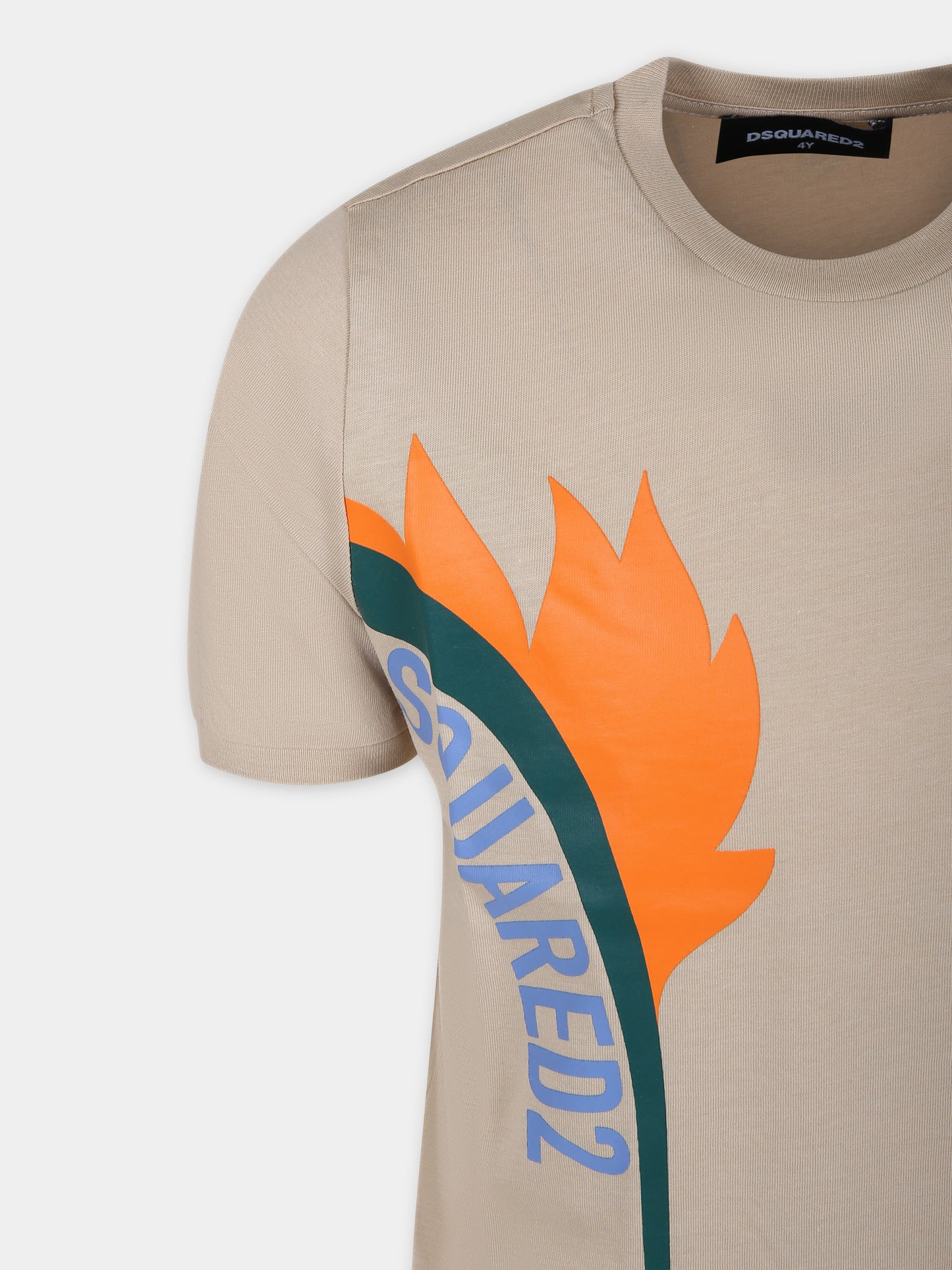 T-shirt beige per bambino con logo,Dsquared2,DQ2174 D00MM D2T1035U DQ718