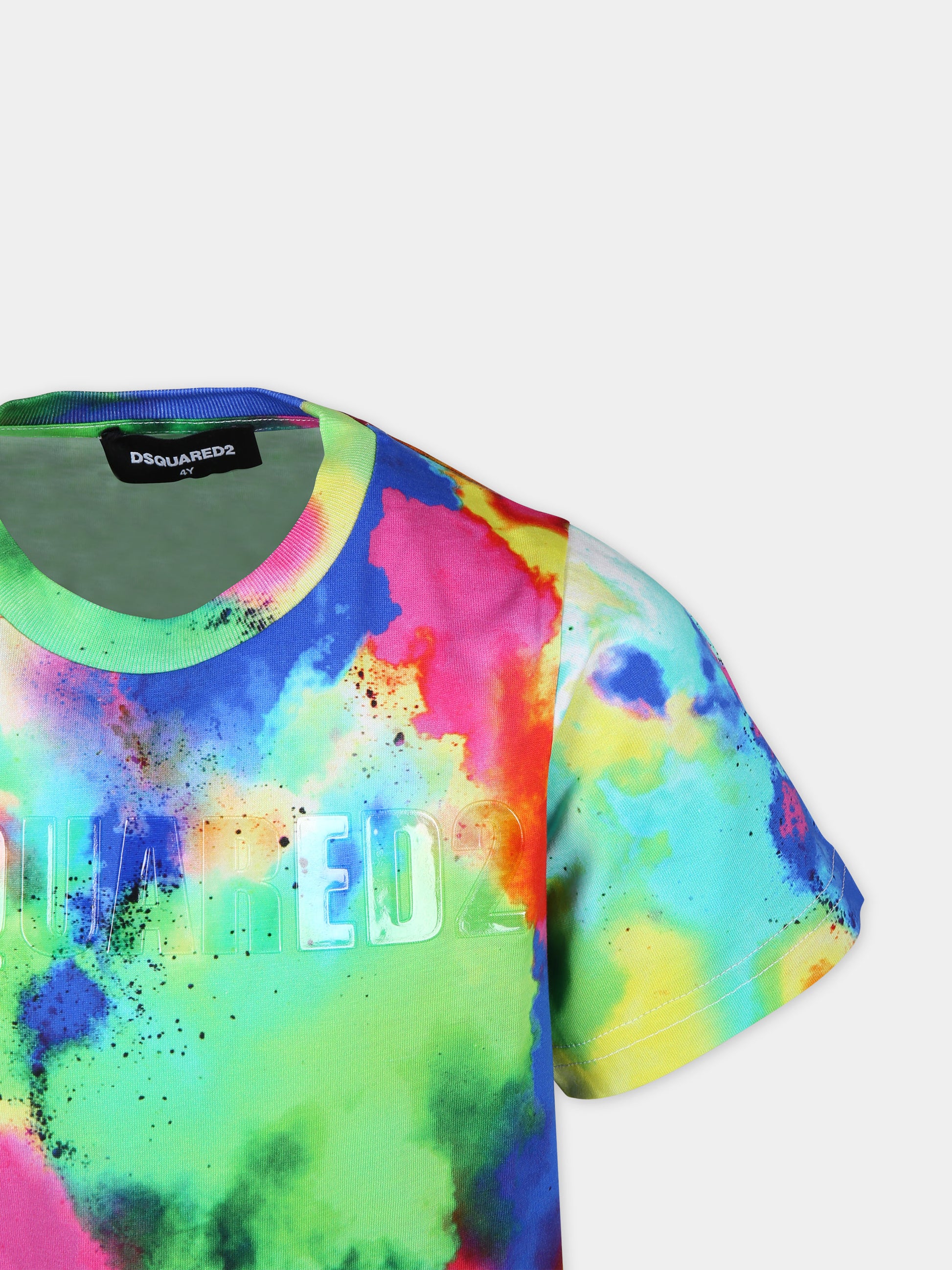 T-shirt multicolor per bambino con stampa tie & dye,Dsquared2,DQ2234 D0A7W D2T1044U DQ003