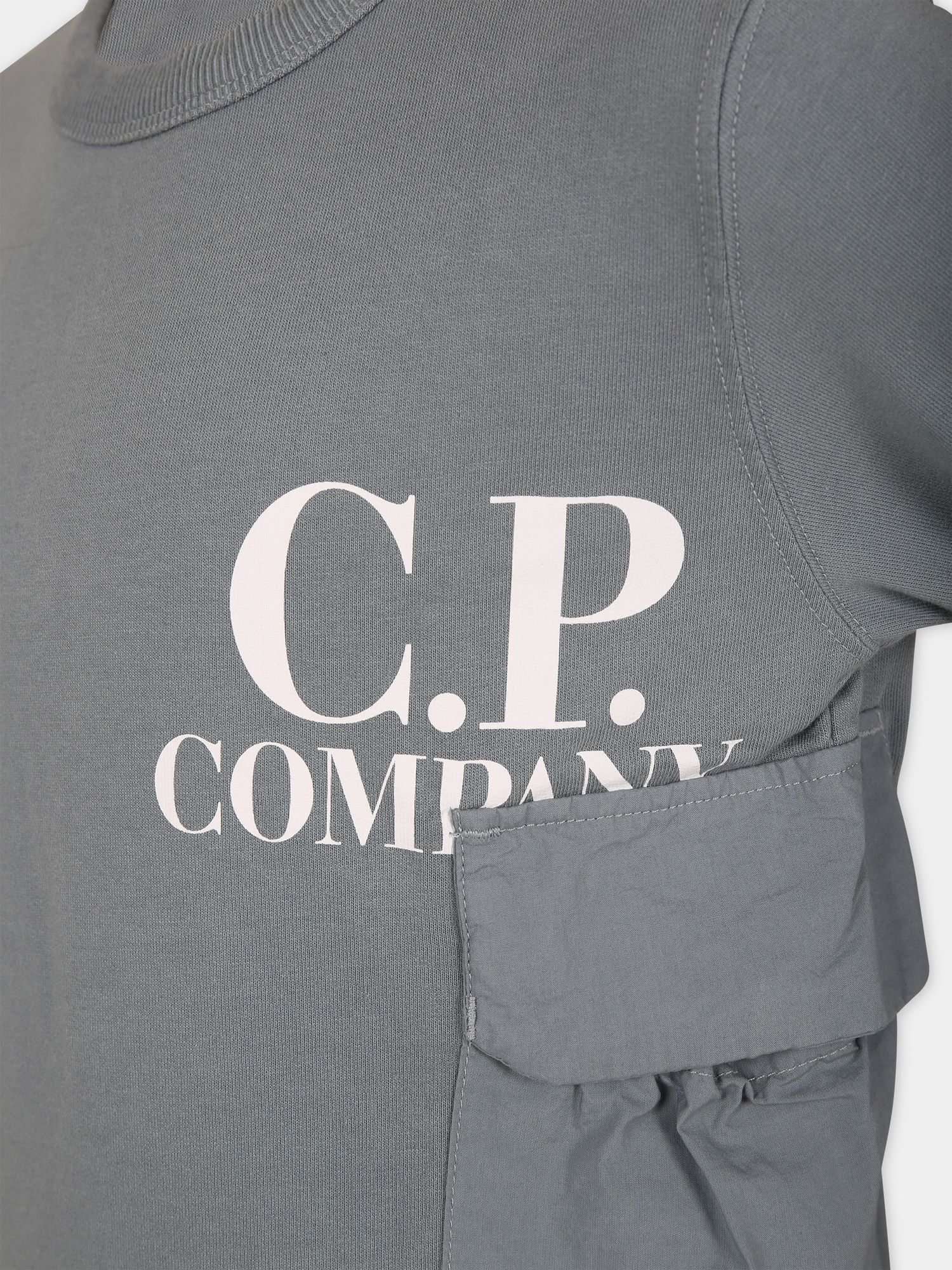 Felpa grigia per bambino con logo,C. P. Company,CUF005 LCC02 60810