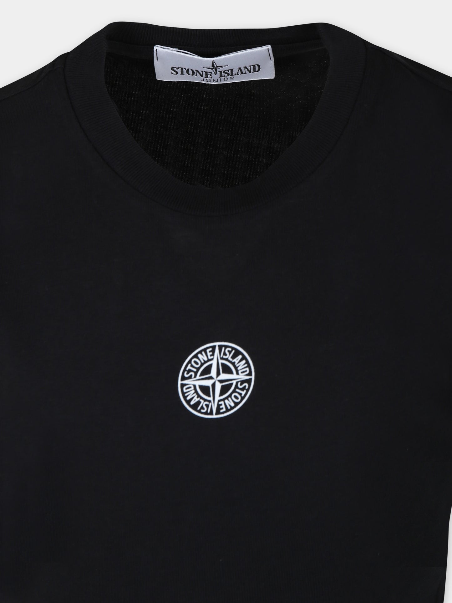 T-shirt nera per bambino con logo,Stone Island Junior,801621071 V0029