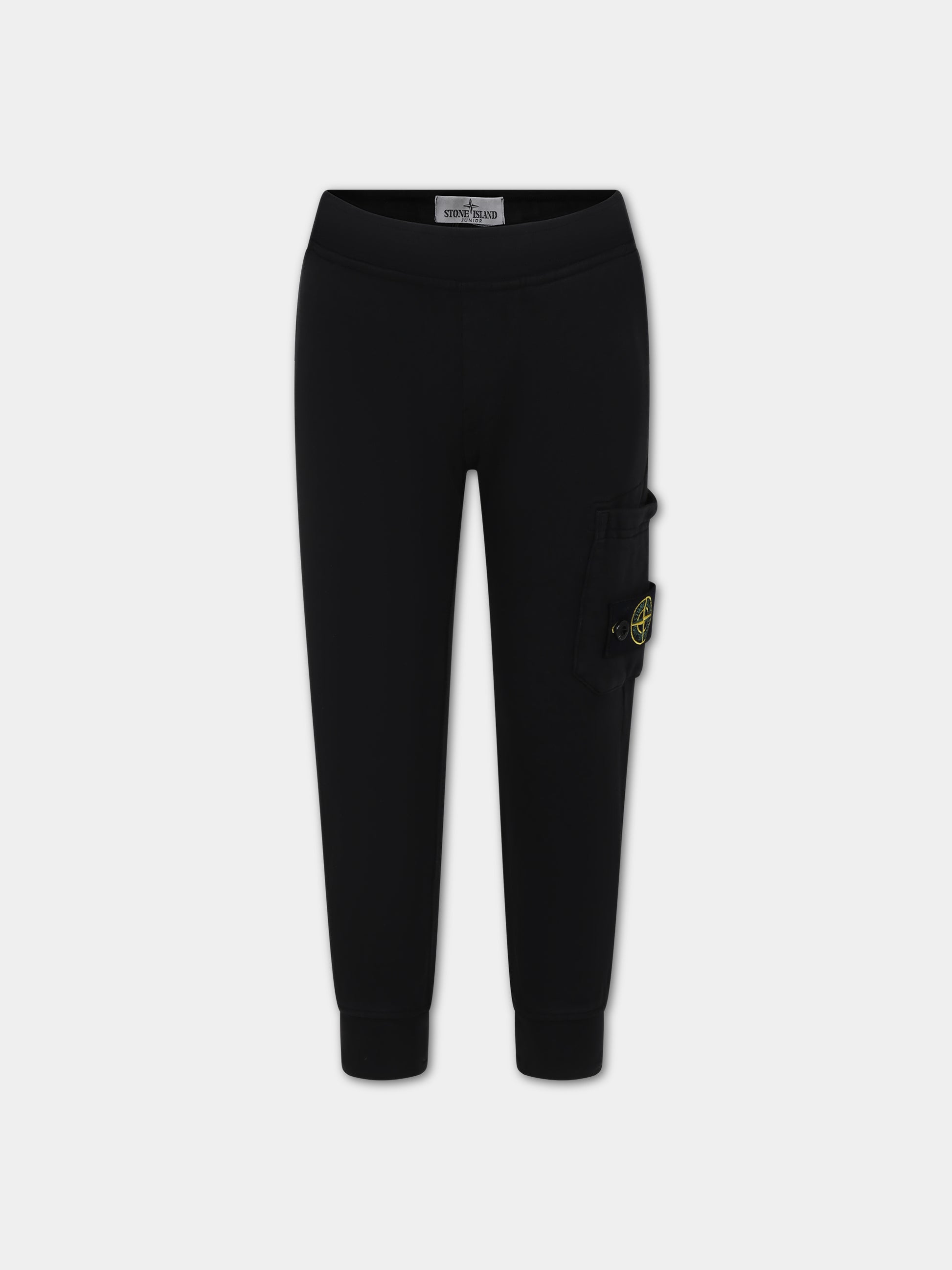 Pantaloni neri per bambino con logo iconico,Stone Island Junior,801661540 V0029