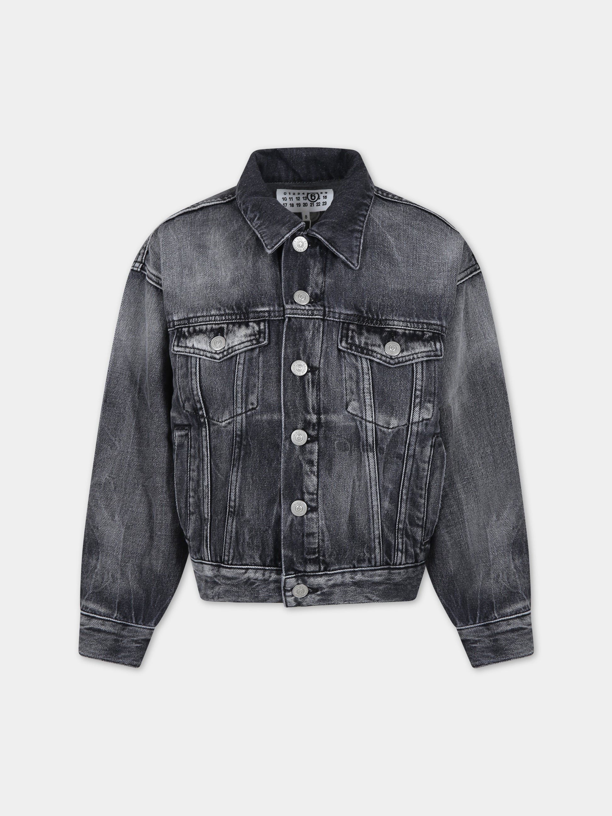 Giubbotto di jeans grigio per bambini con logo,Mm6 Maison Margiela,M60449 MM02L MM6J44AU M602