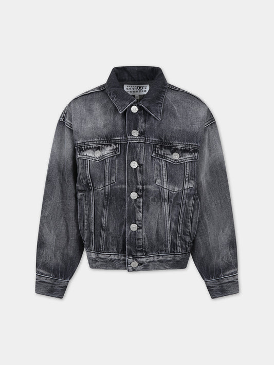 Giubbotto di jeans grigio per bambini con logo,Mm6 Maison Margiela,M60449 MM02L MM6J44AU M602