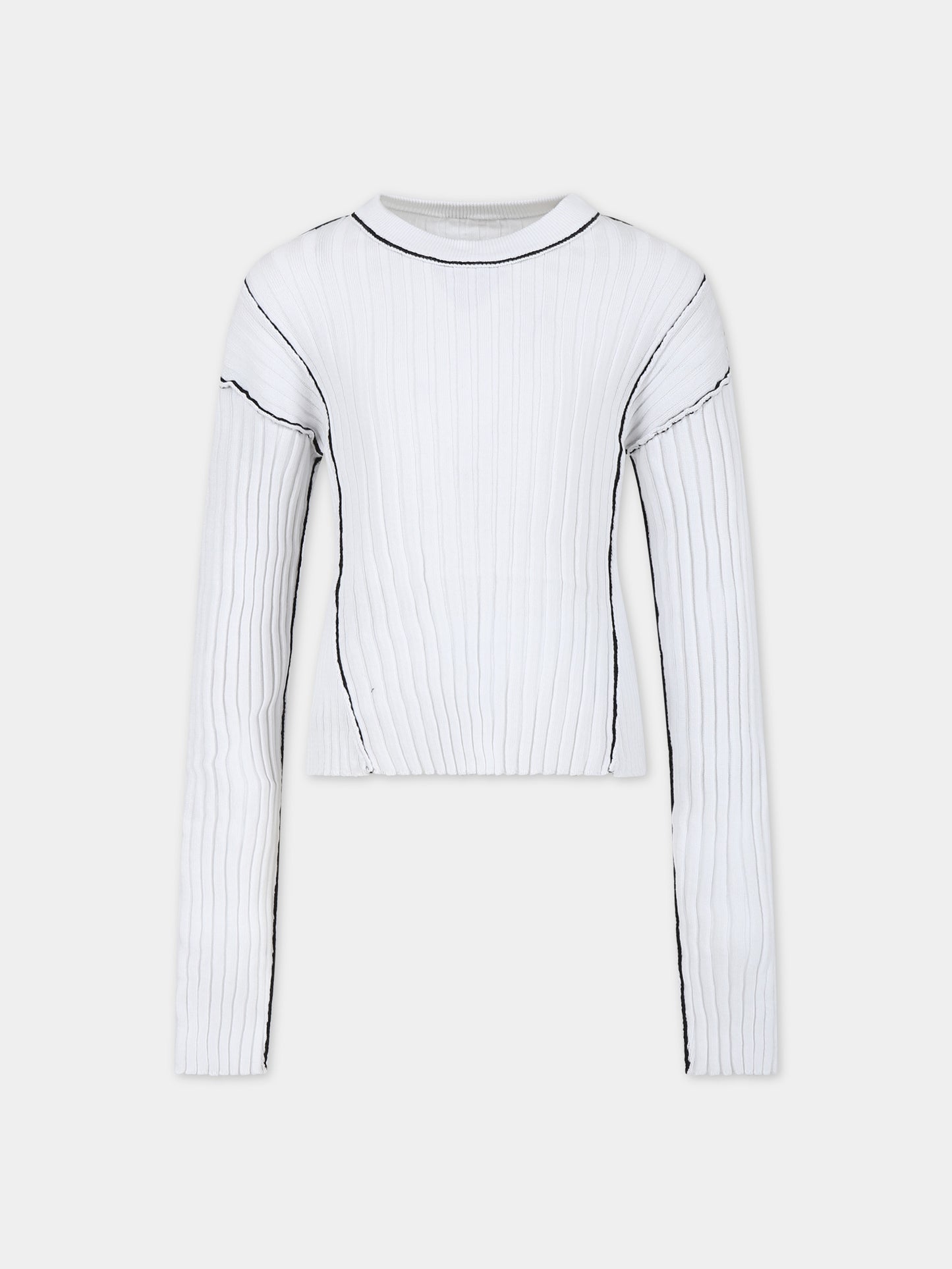 Maglione bianco per bambina con cuciture a contrasto,Mm6 Maison Margiela,M60539 MM02R MM6K26U M6100