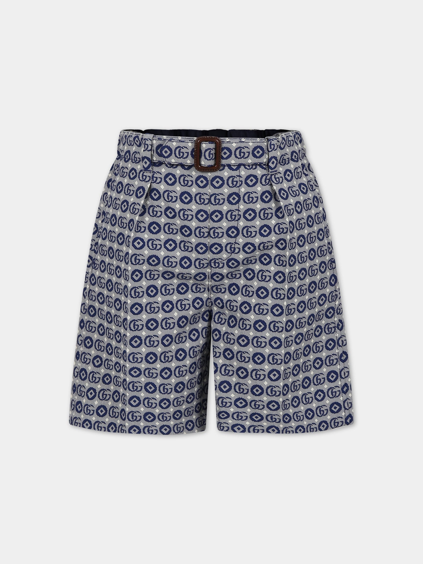 Shorts blu per bambino con motivo geometrico e GG all-over,Gucci Kids,760259 XWATR 4262