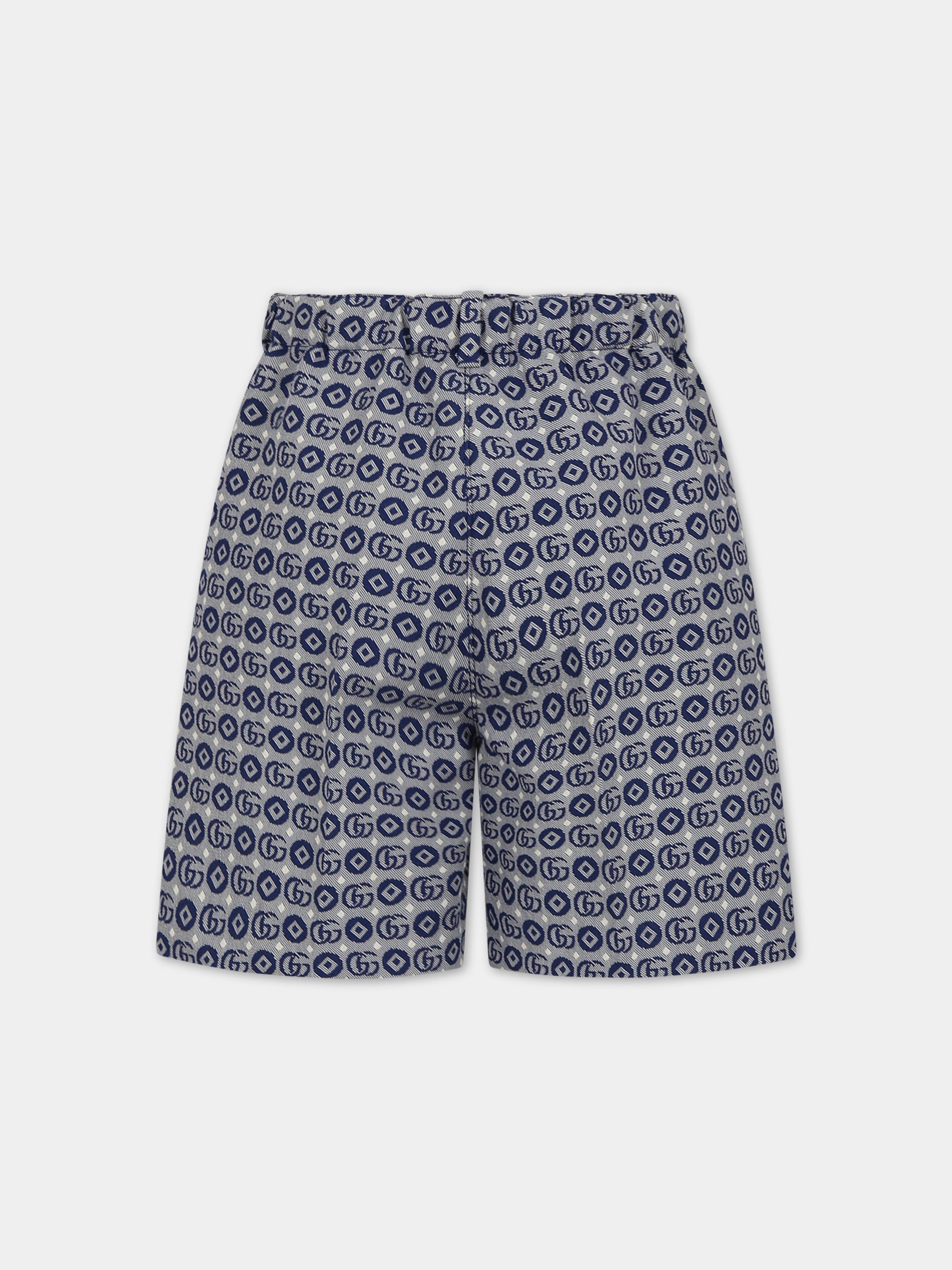 Shorts blu per bambino con motivo geometrico e GG all-over,Gucci Kids,760259 XWATR 4262