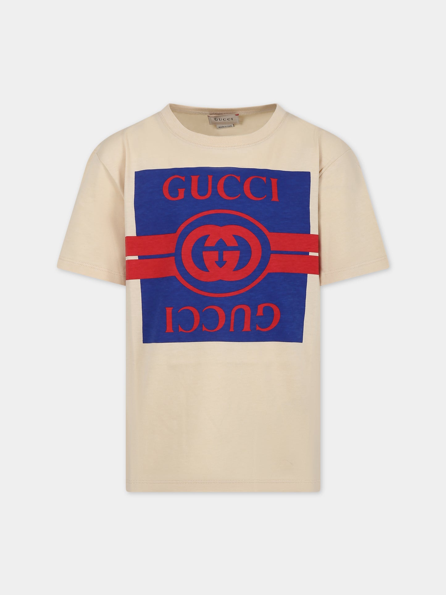 T-shirt avorio per bambini con stampa e logo,Gucci Kids,575114 XJF6K 7524