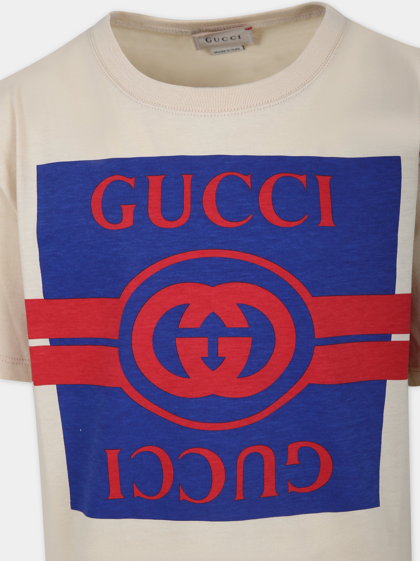 T-shirt avorio per bambini con stampa e logo,Gucci Kids,575114 XJF6K 7524