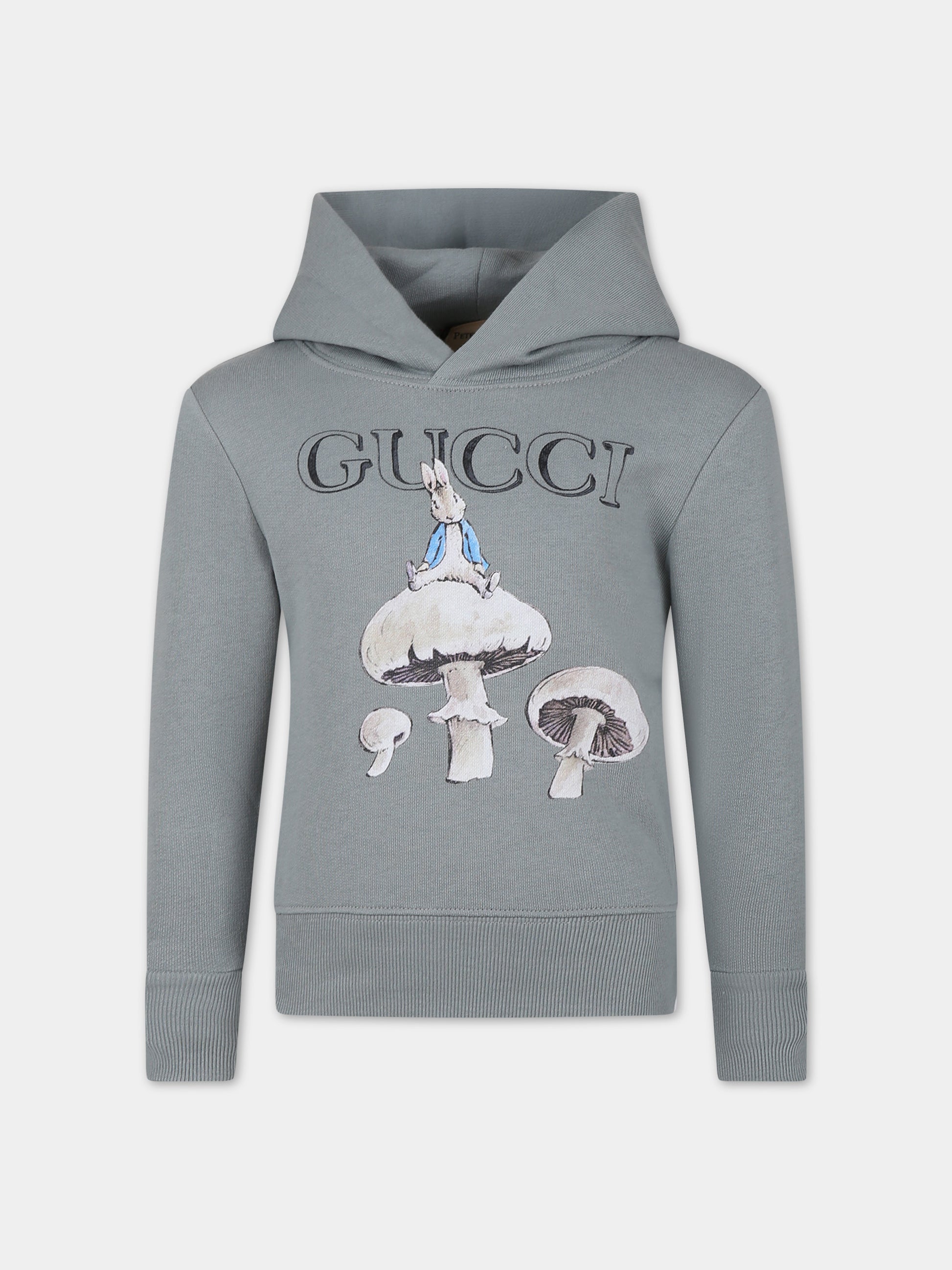 Felpa grigia per bambini con funghi e Peter Rabbit,Gucci Kids,771624 XJF60 9311