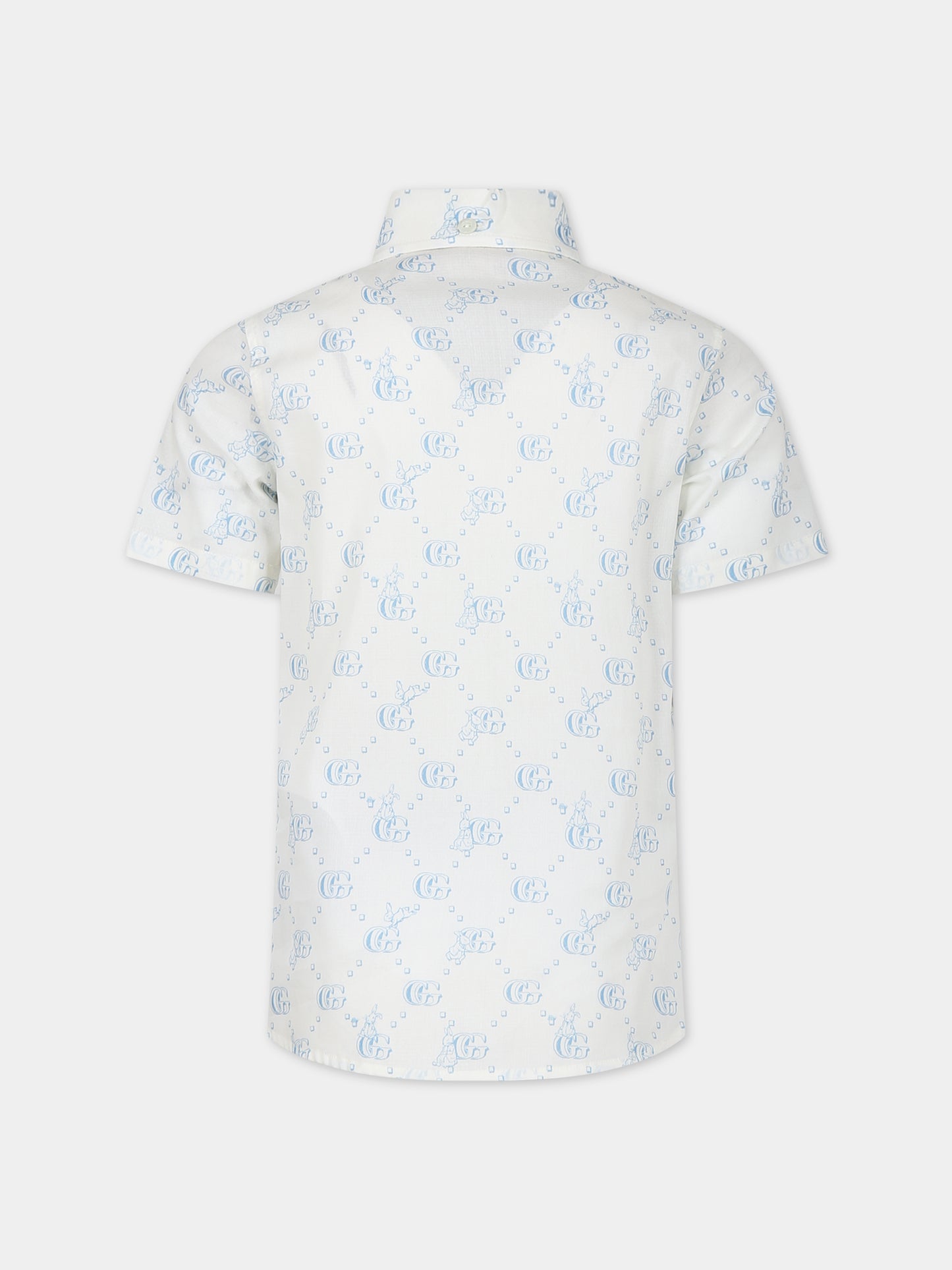 Camicia per bambino con logo celeste e coniglio all-over,Gucci Kids,770571 XWA0R 9183
