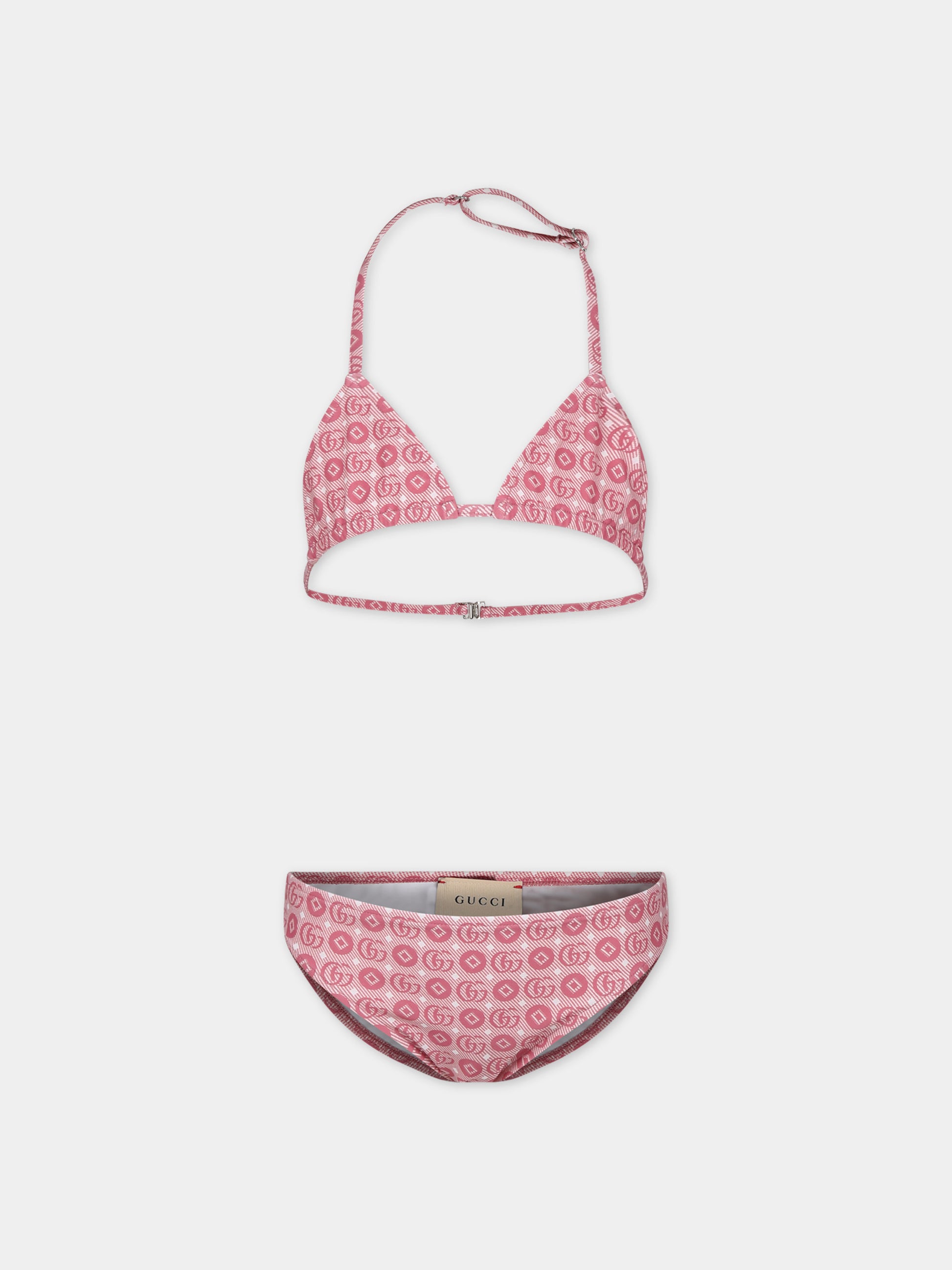Bikini rosa per bambina con motivo geometrico con Doppia G,Gucci Kids,773034 XJF7Z 5152