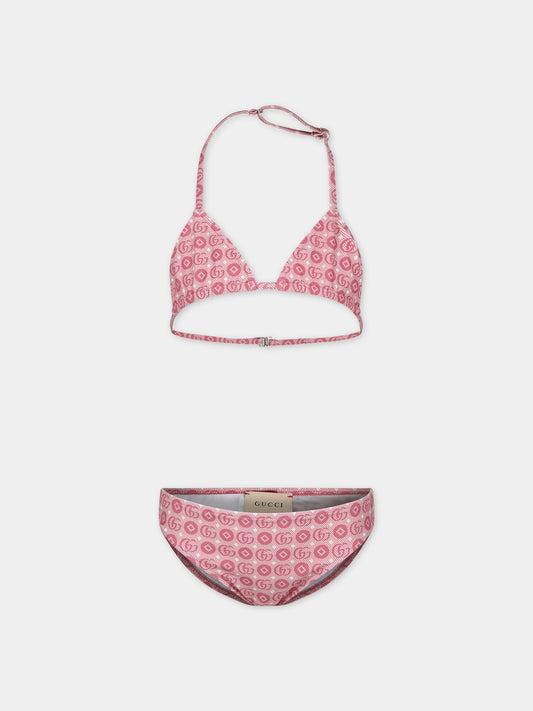 Bikini rosa per bambina con motivo geometrico con Doppia G,Gucci Kids,773034 XJF7Z 5152
