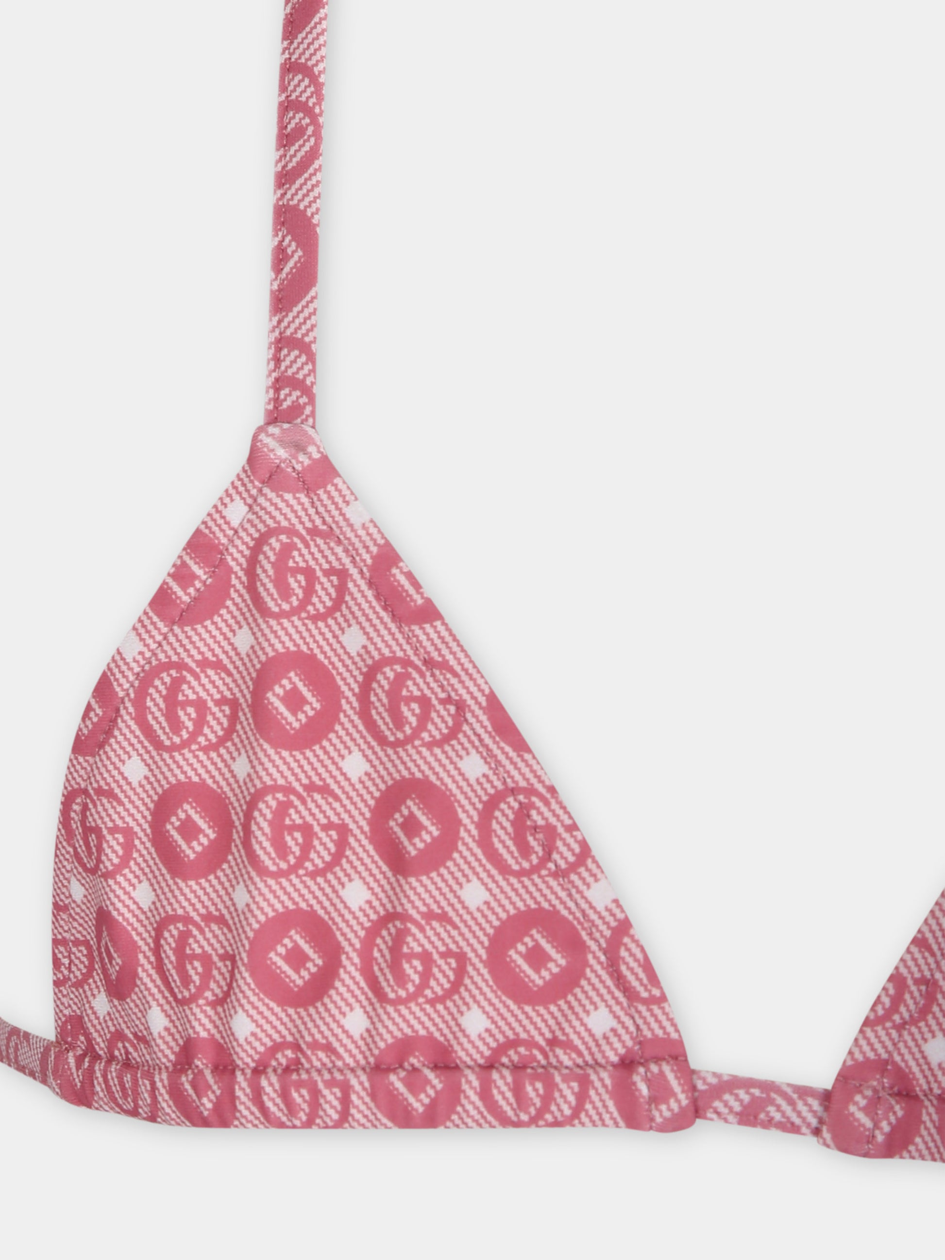 Bikini rosa per bambina con motivo geometrico con Doppia G,Gucci Kids,773034 XJF7Z 5152