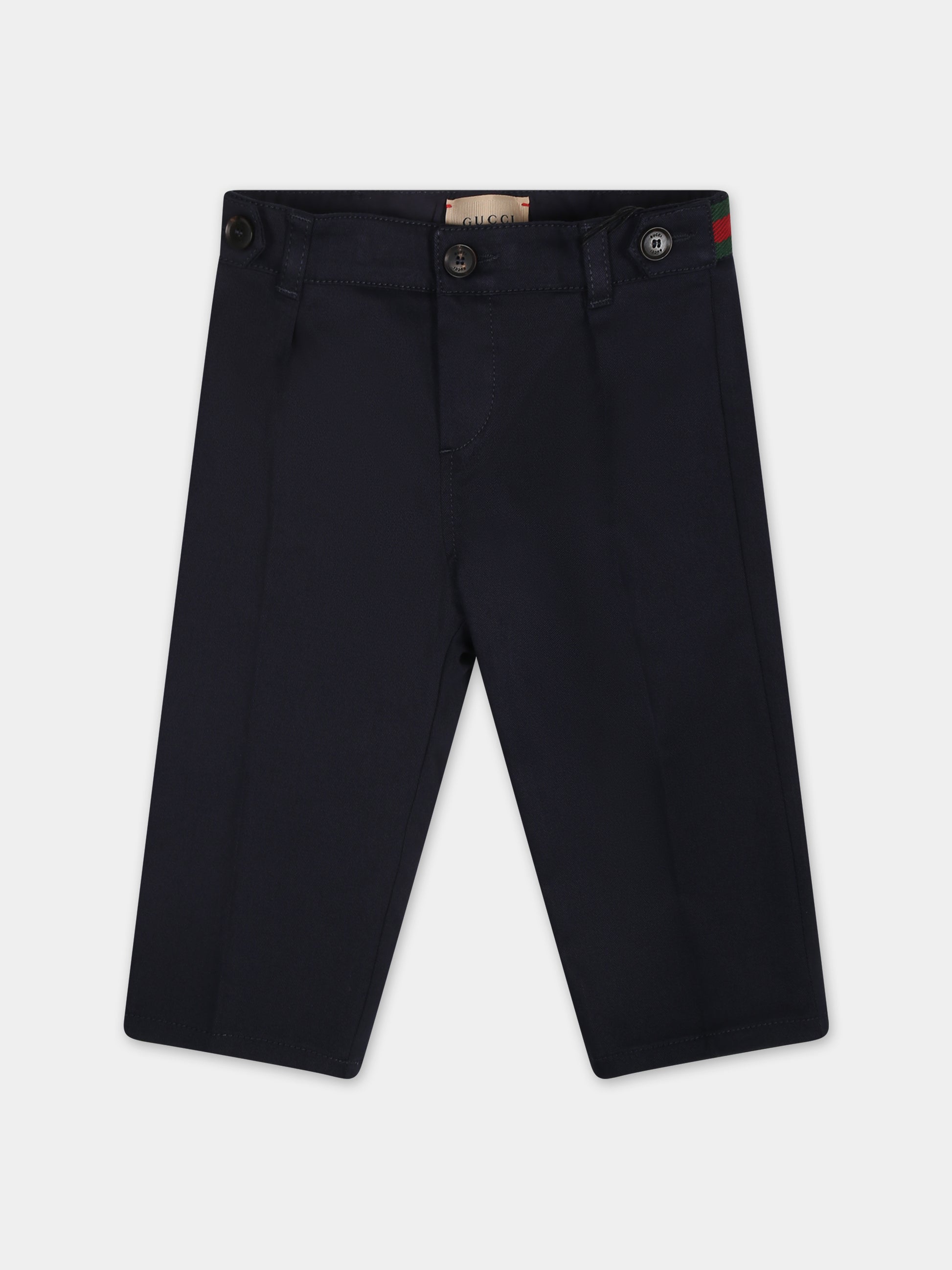 Pantaloni blu per neonato con dettaglio Web,Gucci Kids,778590 XWA0I 4080