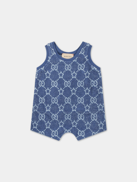Pagliaccetto blu per neonato con Doppia G,Gucci Kids,773468 XJF8B 4575