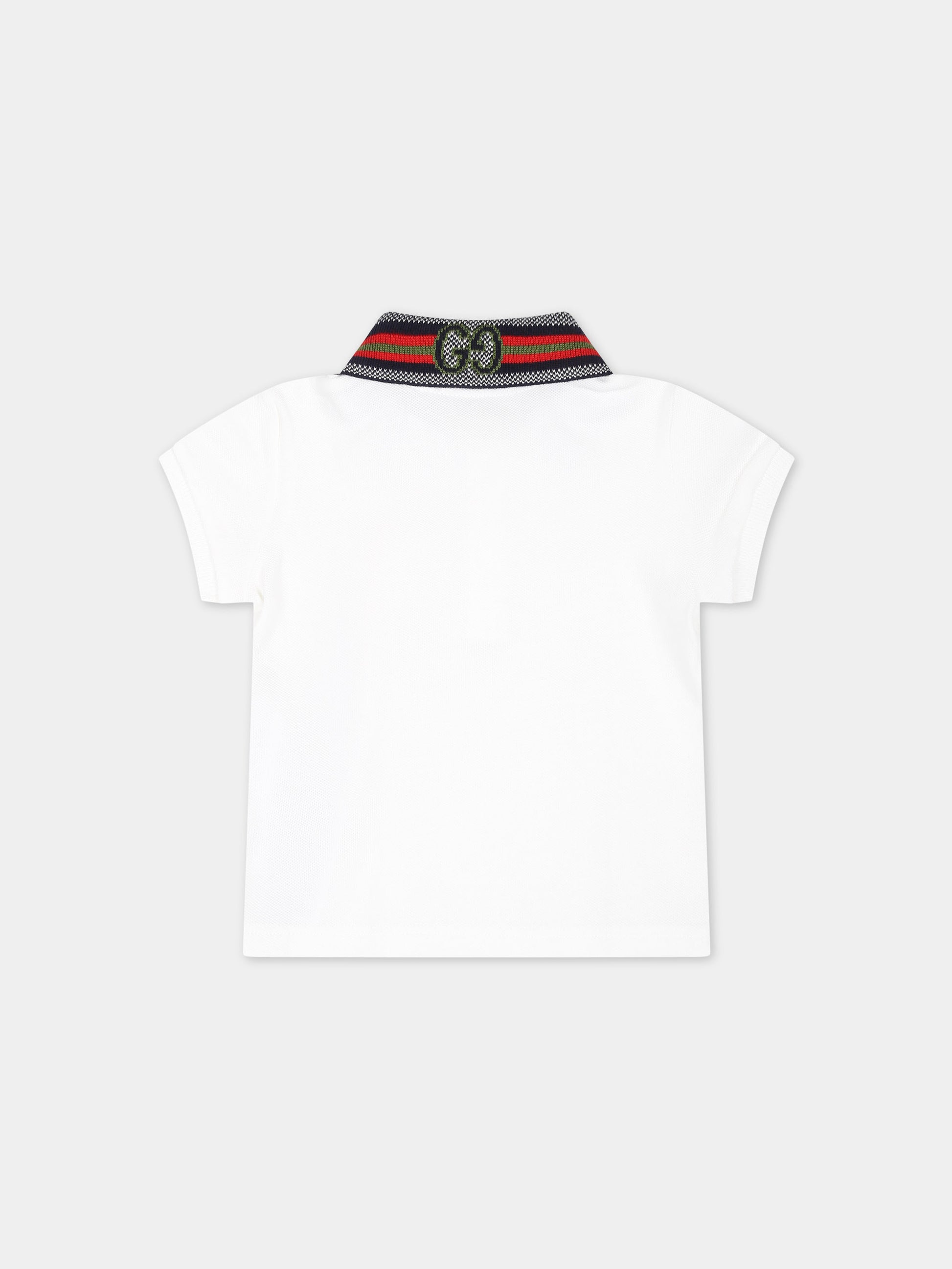 Polo bianca per neonato con doppia G,Gucci Kids,745234 XJF30 9250