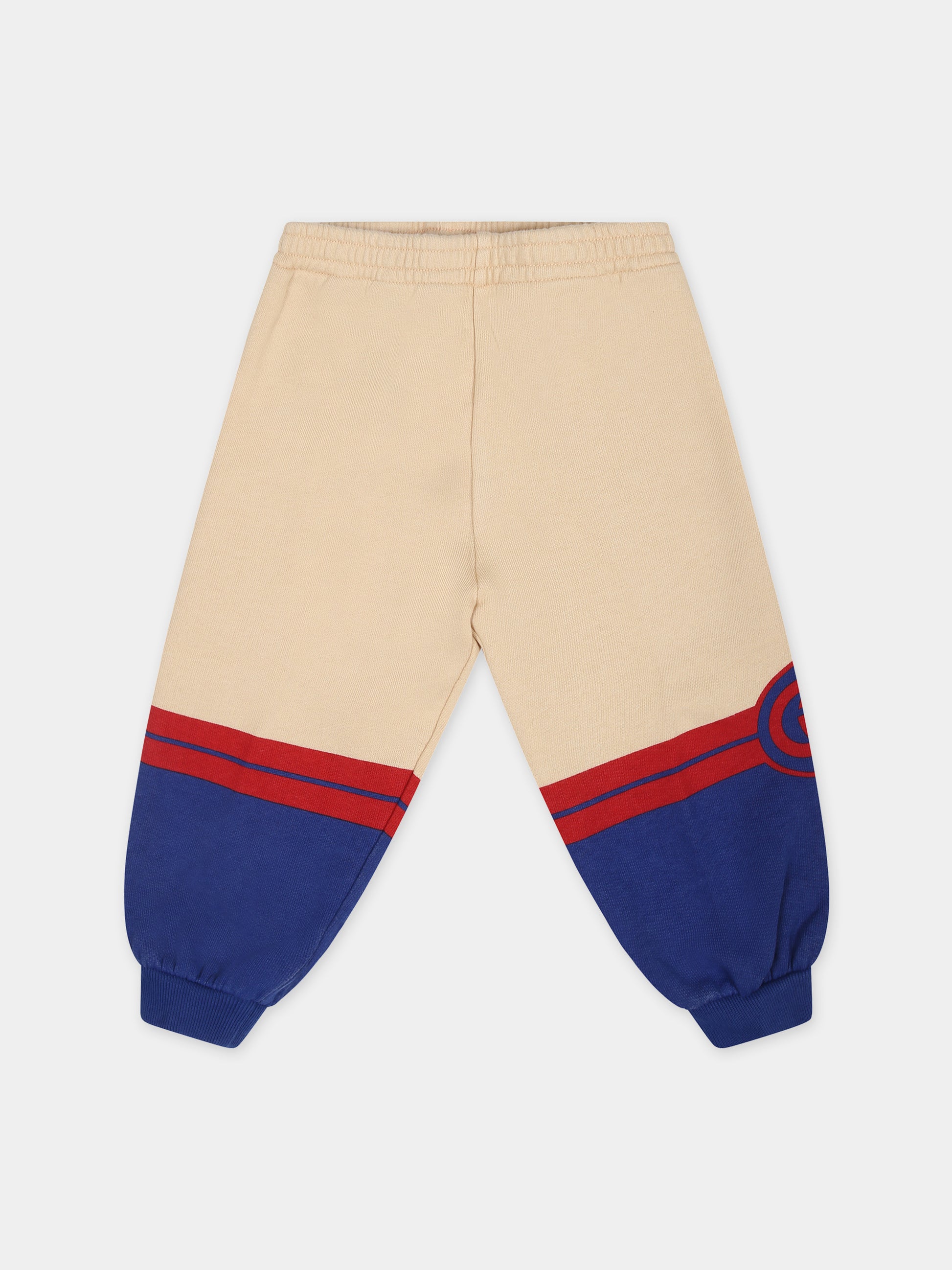 Pantaloni avorio per neonato con stampa e logo,Gucci Kids,772316 XJF5X 7524
