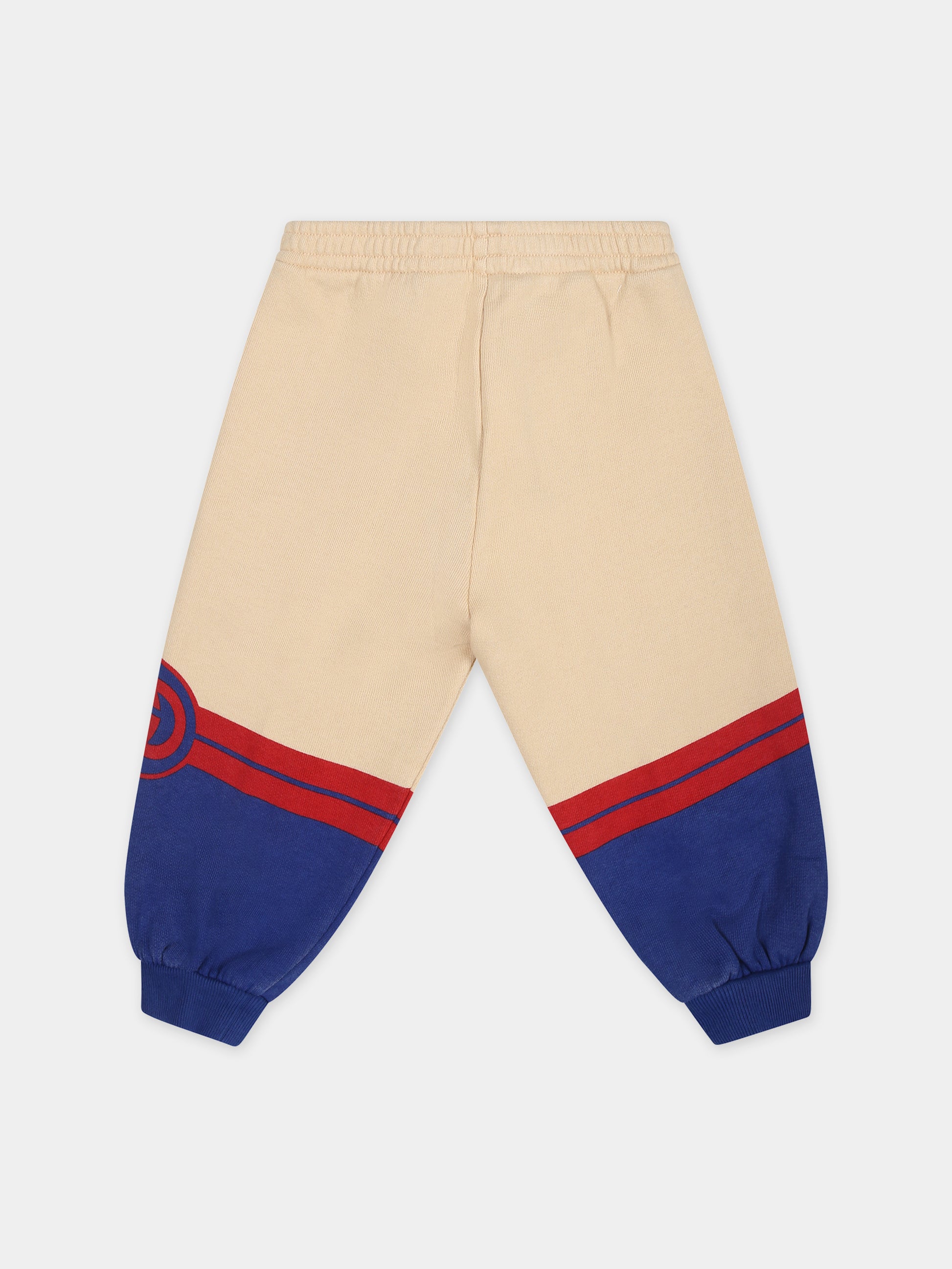 Pantaloni avorio per neonato con stampa e logo,Gucci Kids,772316 XJF5X 7524