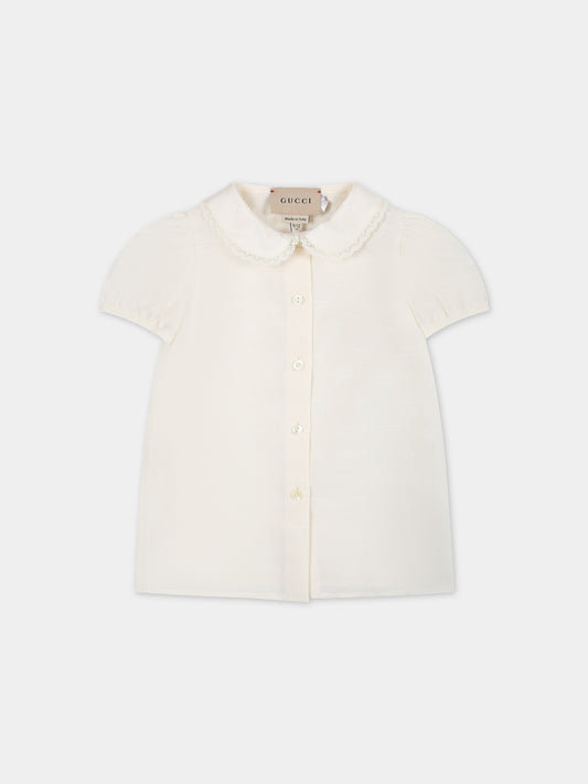 Camicia bianca per neonata con stelle e GG all-over,Gucci Kids,779065 ZAKDS 9200