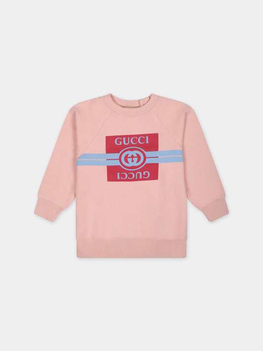Felpa rosa per neonata con doppia G,Gucci Kids,653687 XJF5W 6372