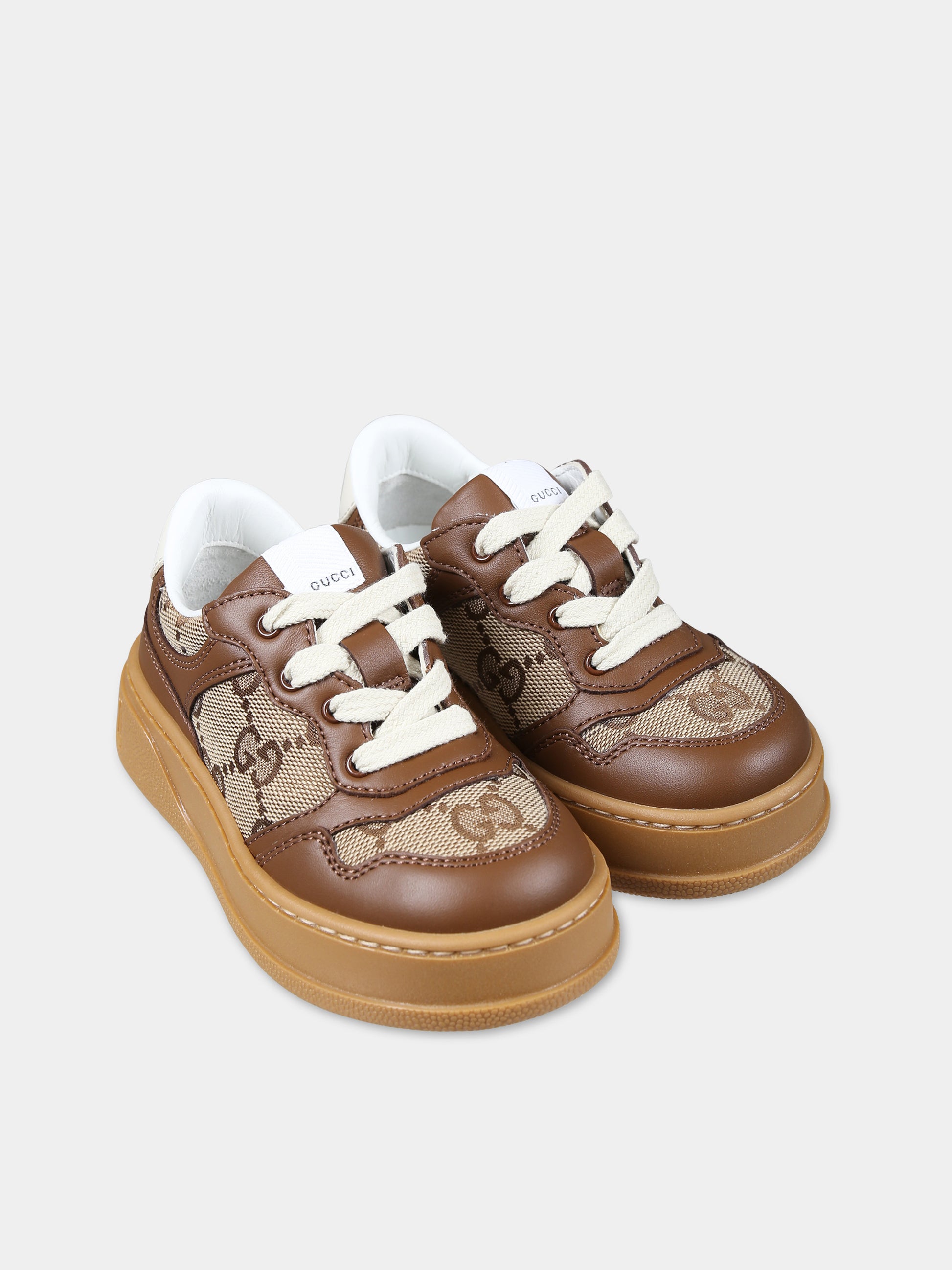 Sneakers marroni per bambini con iconica GG,Gucci Kids,755893 UPG20 2866