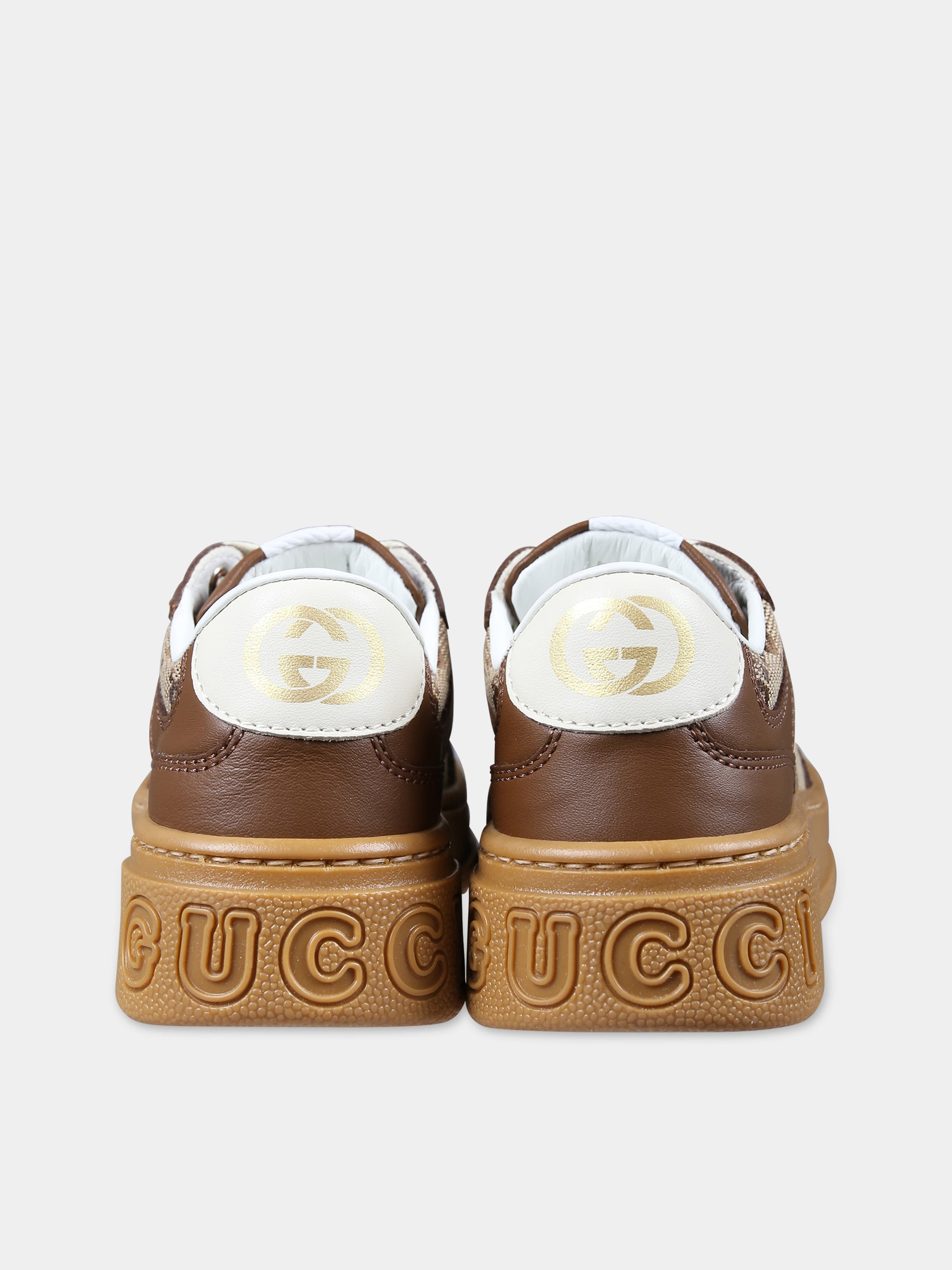 Sneakers marroni per bambini con iconica GG,Gucci Kids,755893 UPG20 2866