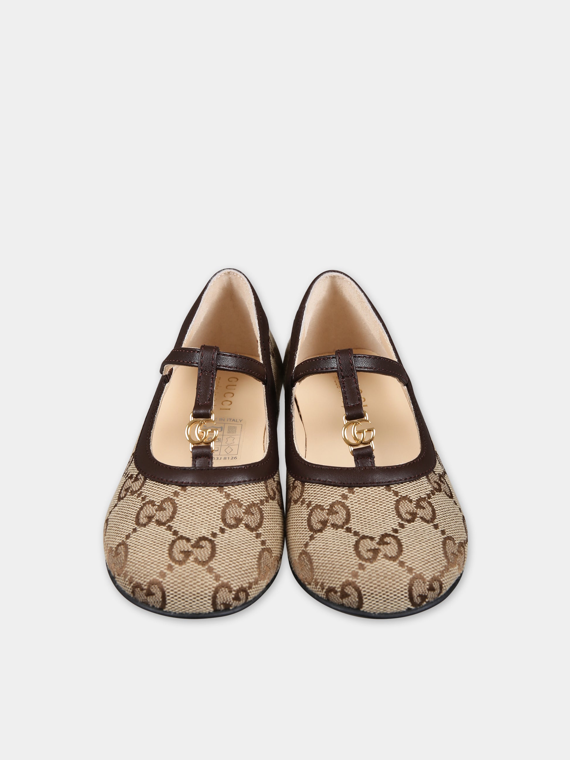 Ballerine marroni per neonata con doppia G,Gucci Kids,750605 FACYJ 9754