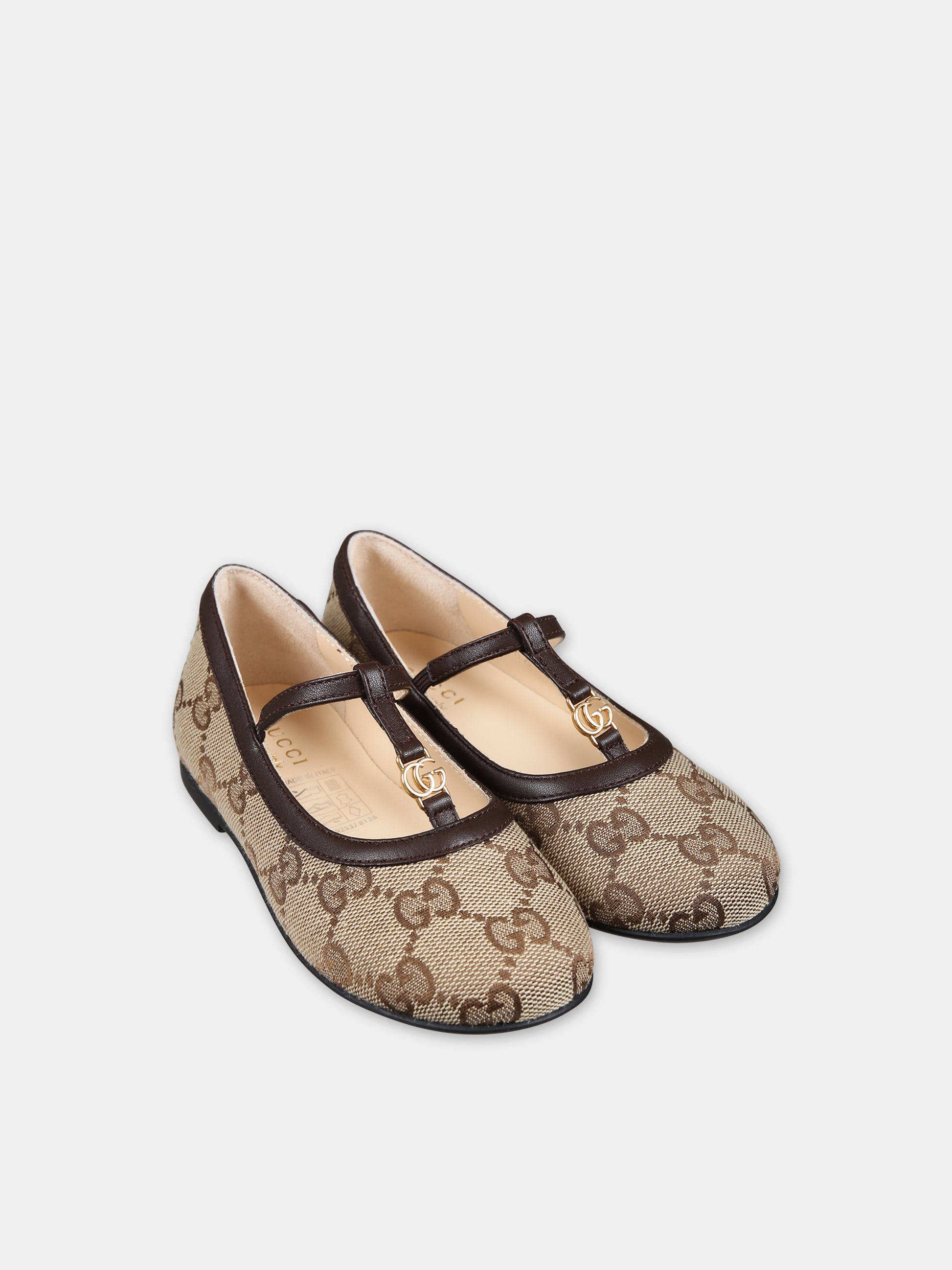 Ballerine marroni per neonata con doppia G,Gucci Kids,750605 FACYJ 9754