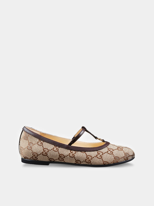 Ballerine marroni per bambina con GG,Gucci Kids,773659 FACYJ 9754