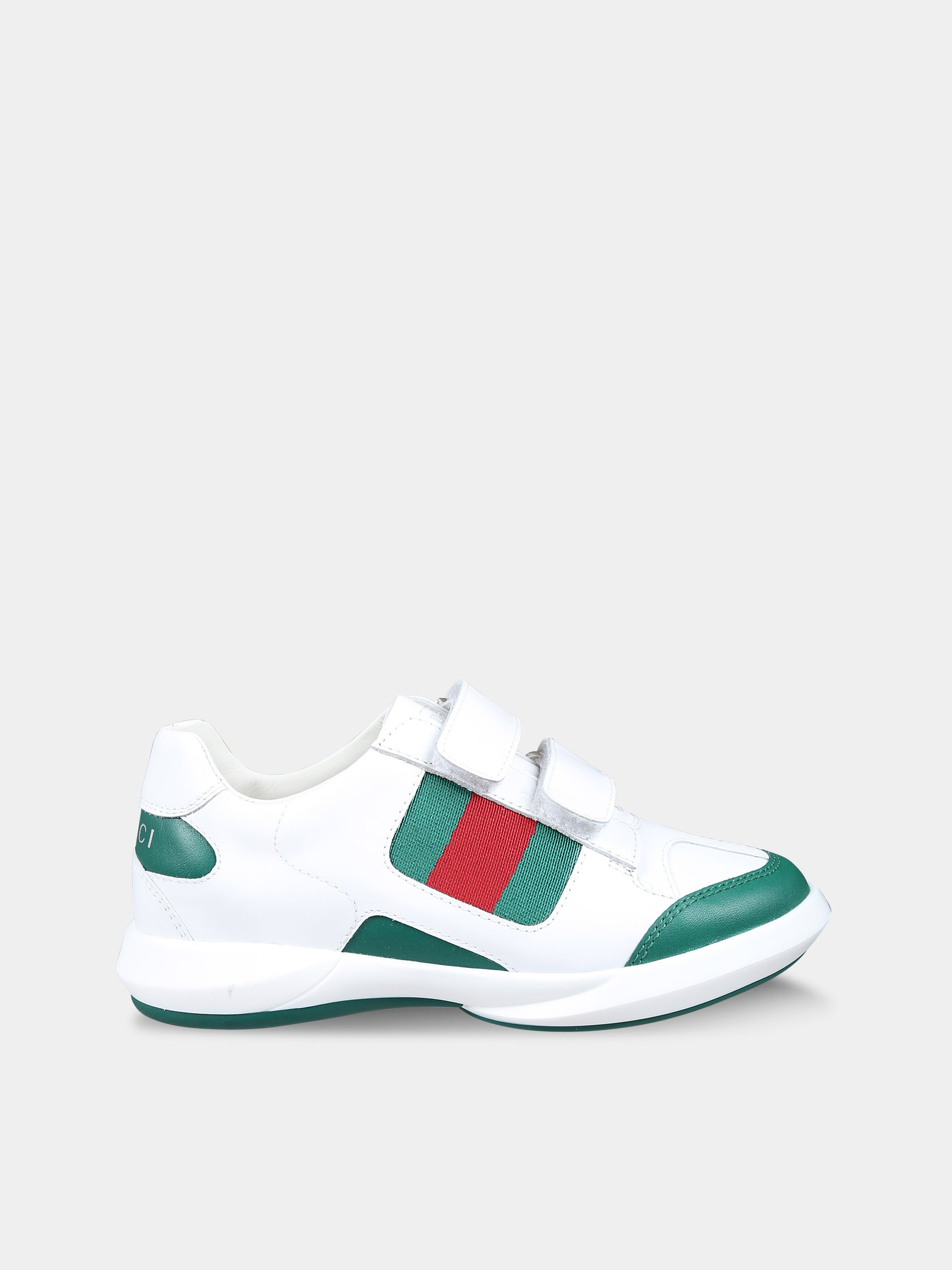 Sneakers bianche per bambini con dettaglio Web,Gucci Kids,772405 AAC45 3145