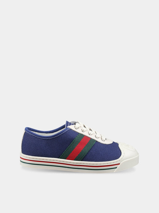 Sneakers basse blu per bambini con nastro Web,Gucci Kids,772411 FACY7 4256