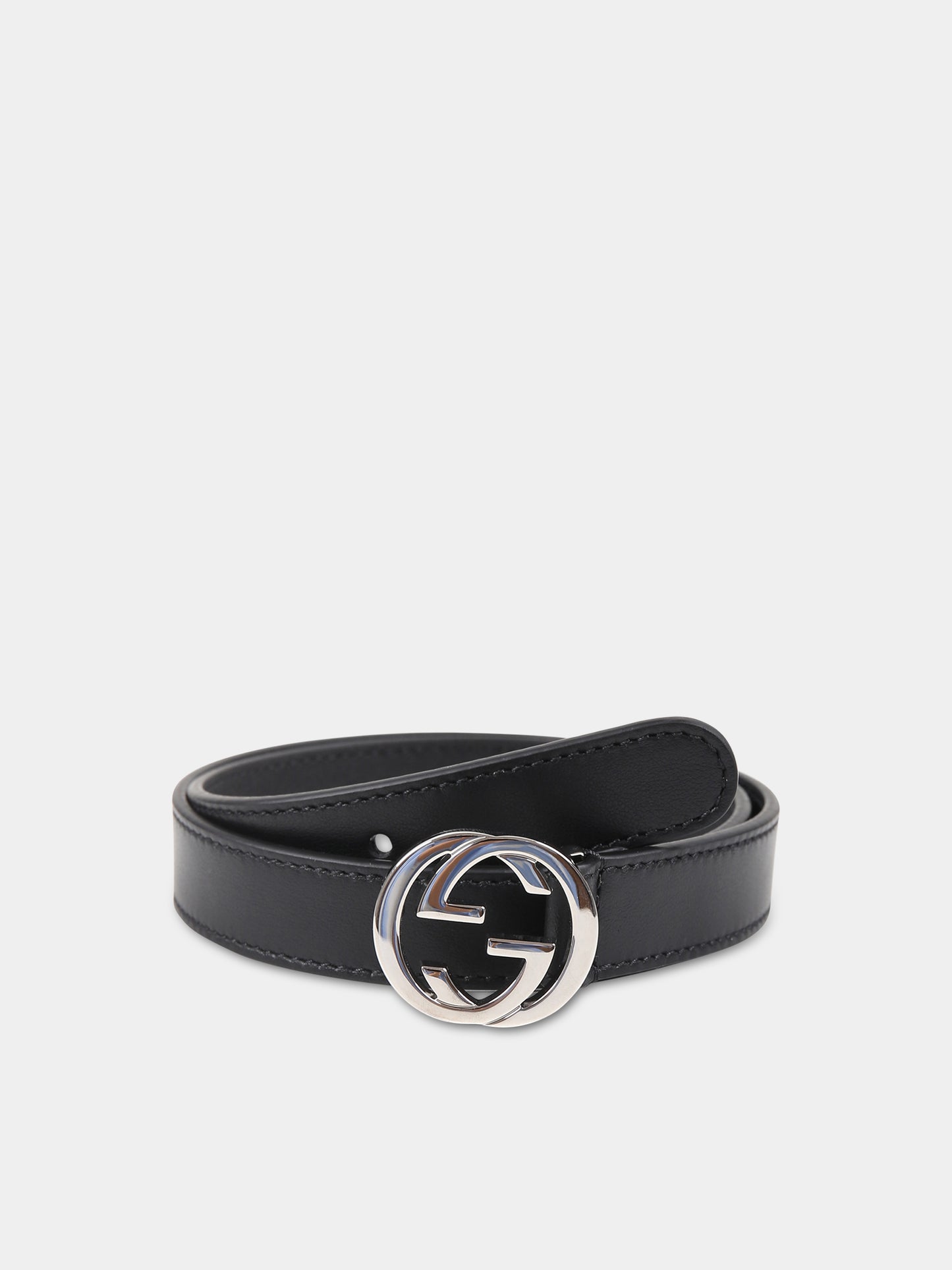 Cintura nera per bambini con doppia G,Gucci Kids,258395 1OY0N 1000