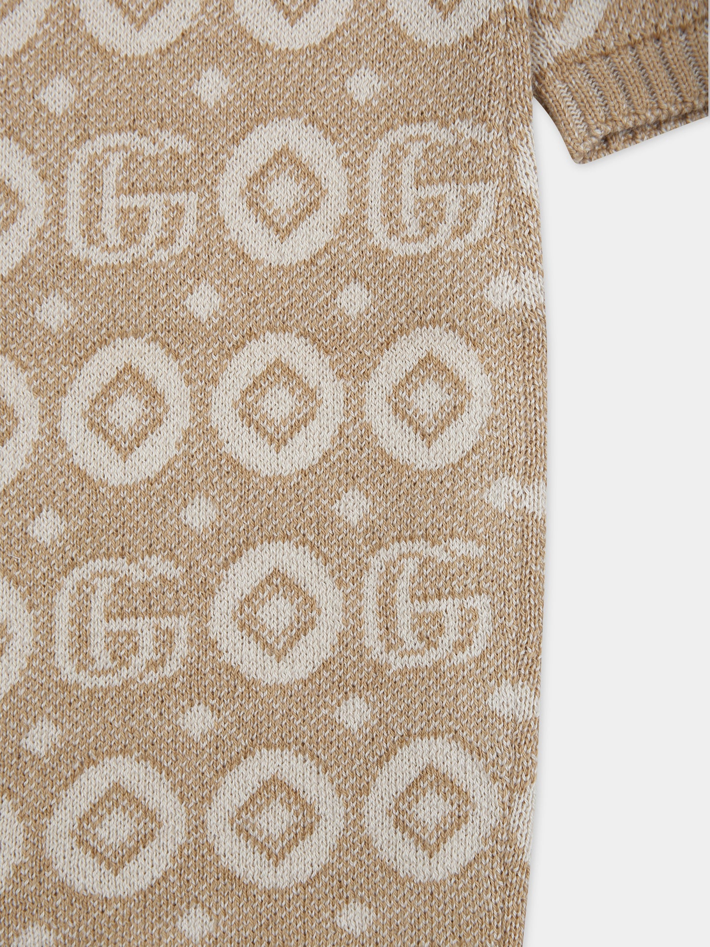 Tutina beige per neonati con stampa e logo,Gucci Kids,772653 XKDRV 2441