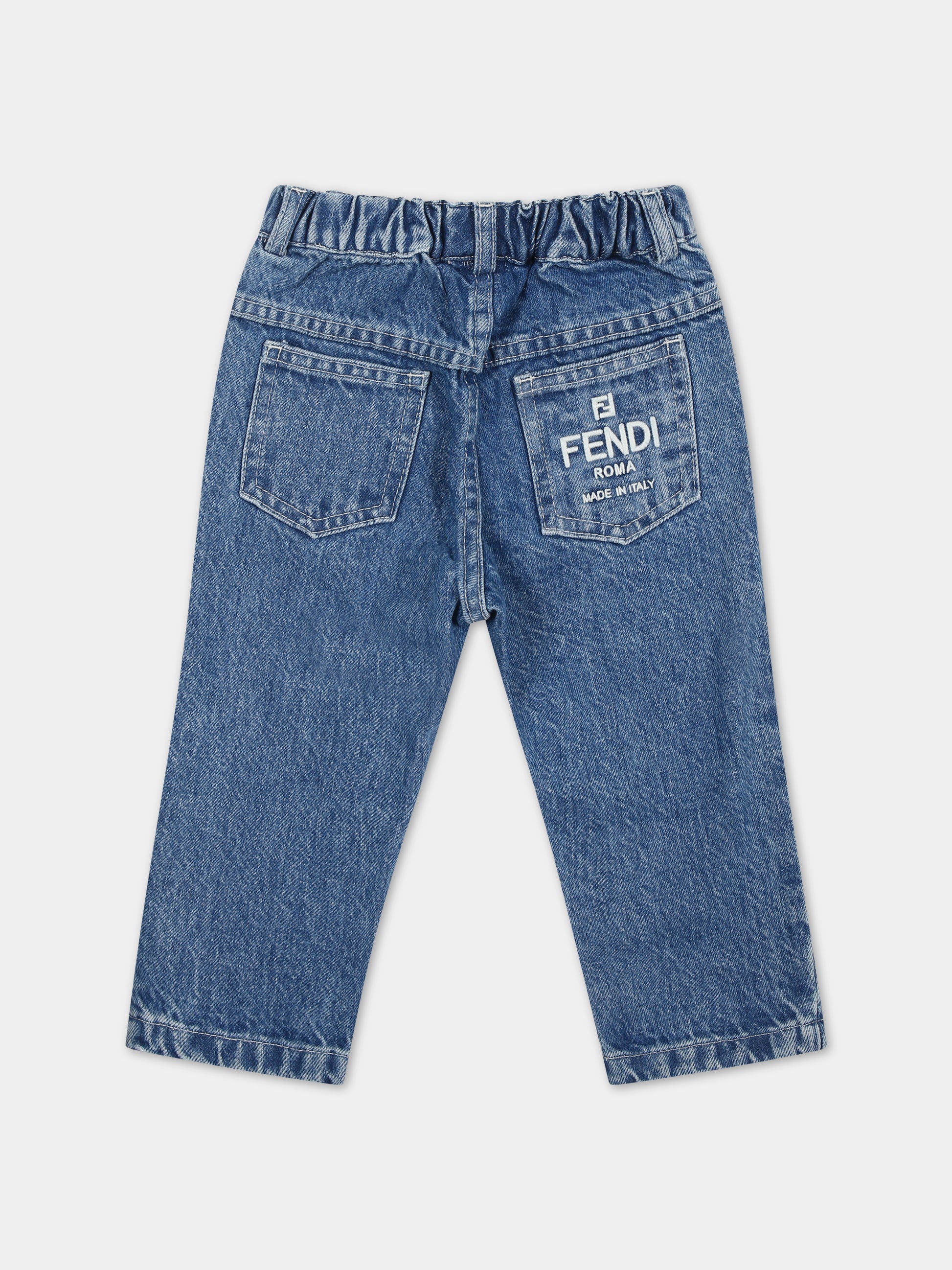 Jeans in denim per neonati con logo,Fendi Kids,BUF099 AMHX F0QG0
