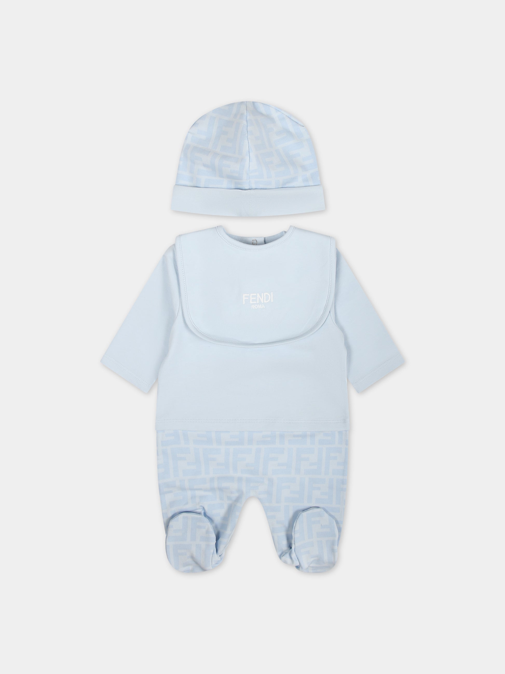 Set celeste per neonato con logo,Fendi Kids,BUK115 AQT8 F19J4