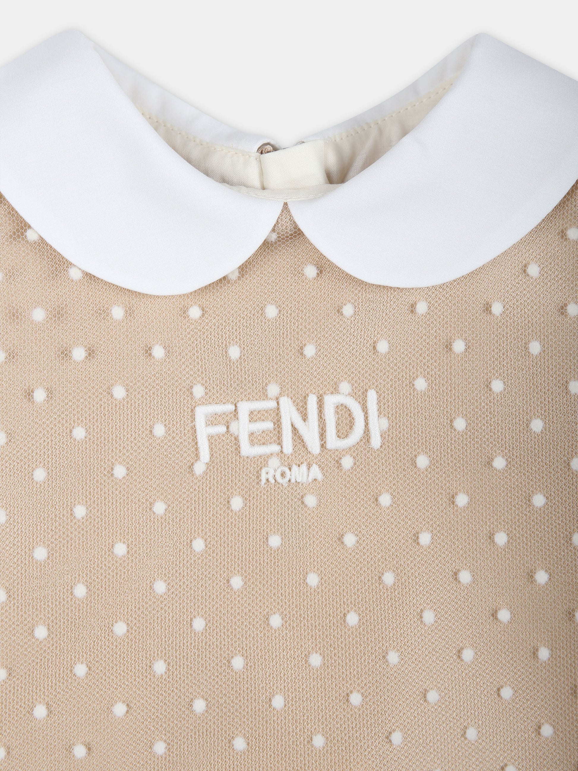 Vestito elegante beige per neonata con pois,Fendi Kids,BFB493 AQST F1N97