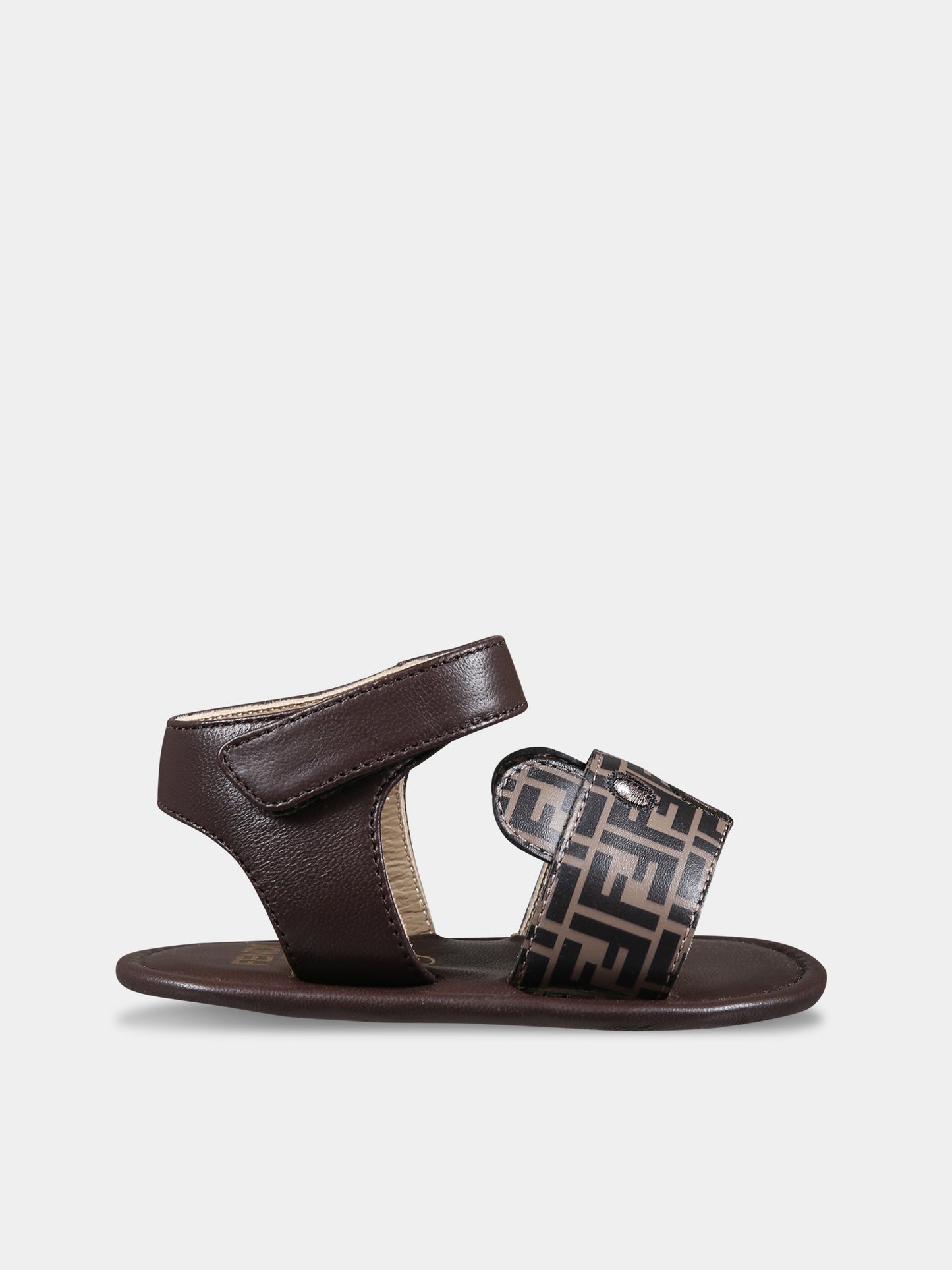 Sandali marroni per neonati con doppia FF,Fendi Kids,BUR103 GG3 F0R7V