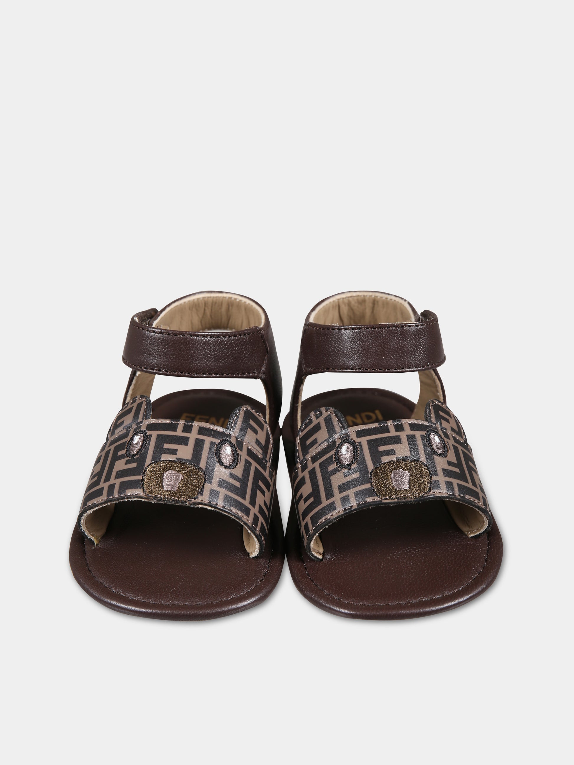 Sandali marroni per neonati con doppia FF,Fendi Kids,BUR103 GG3 F0R7V
