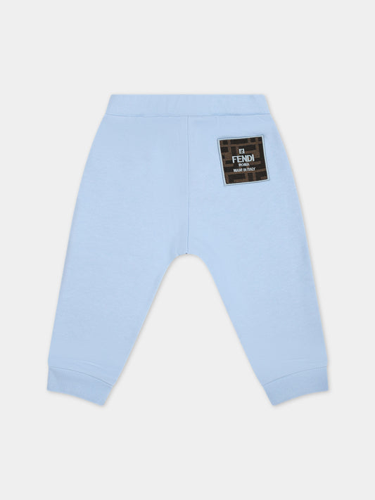 Pantaloni celesti per neonato con logo,Fendi Kids,BUF094 5V0 F11H1