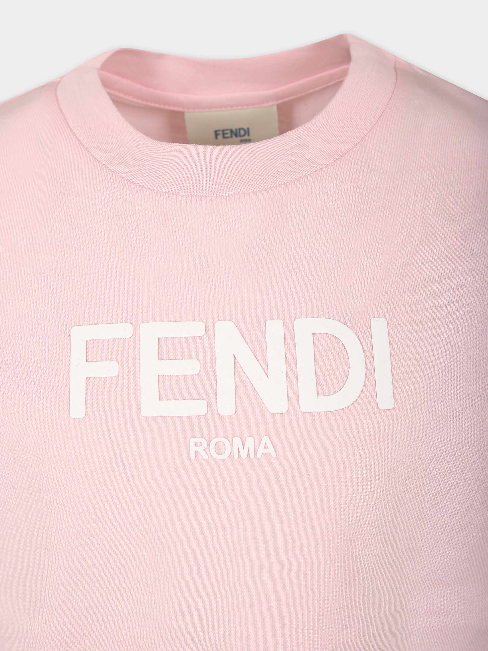 T-shirt rosa per bambini con logo,Fendi Kids,JUI137 7AJ F1N16