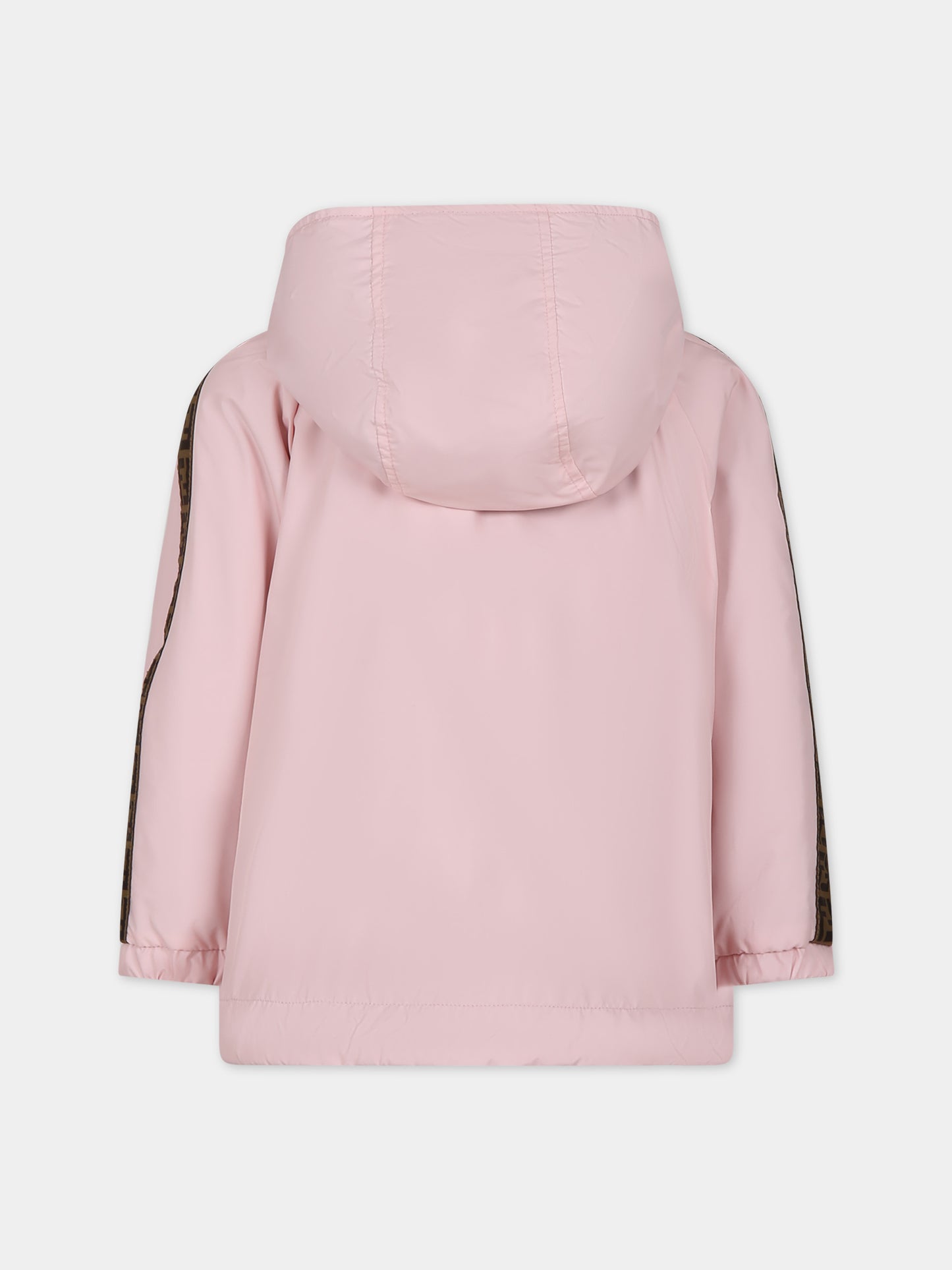 Giacca a vento rosa reversibile per bambina con iconiche FF,Fendi Kids,JUA092 A7LS F0QE5