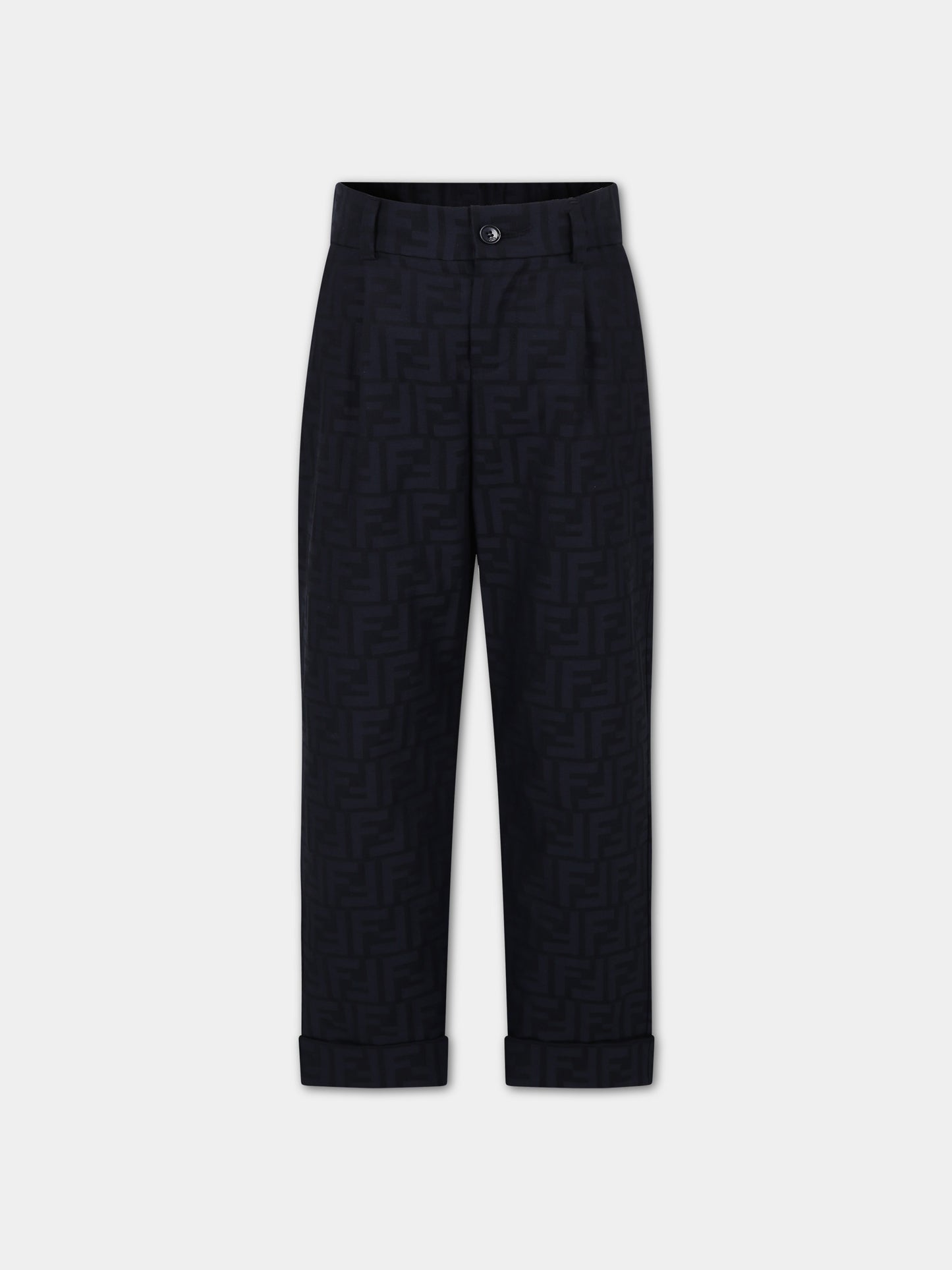 Pantaloni blu per bambino con FF,Fendi Kids,JMF464 ALO6 F0QB0