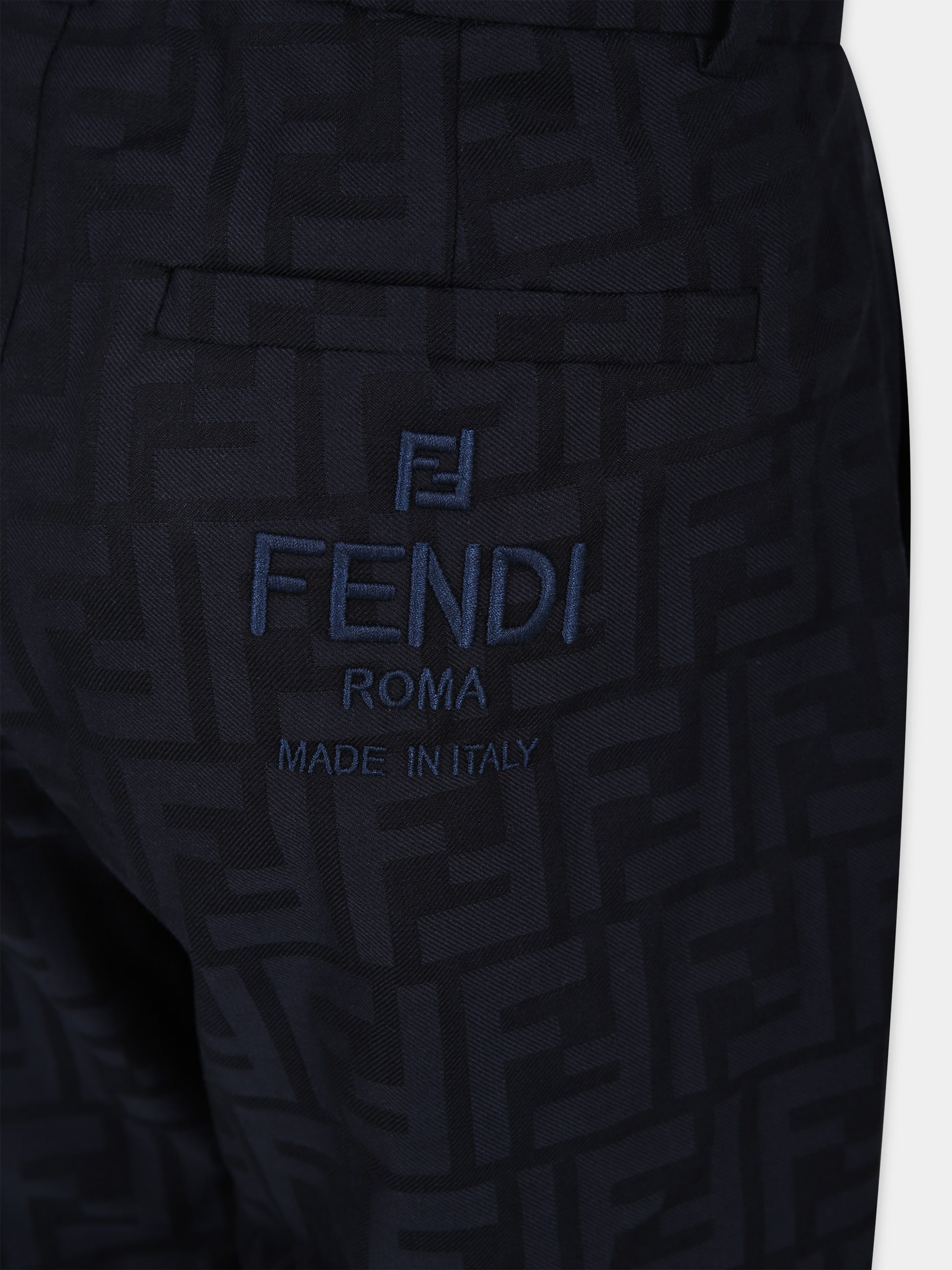 Pantaloni blu per bambino con FF,Fendi Kids,JMF464 ALO6 F0QB0