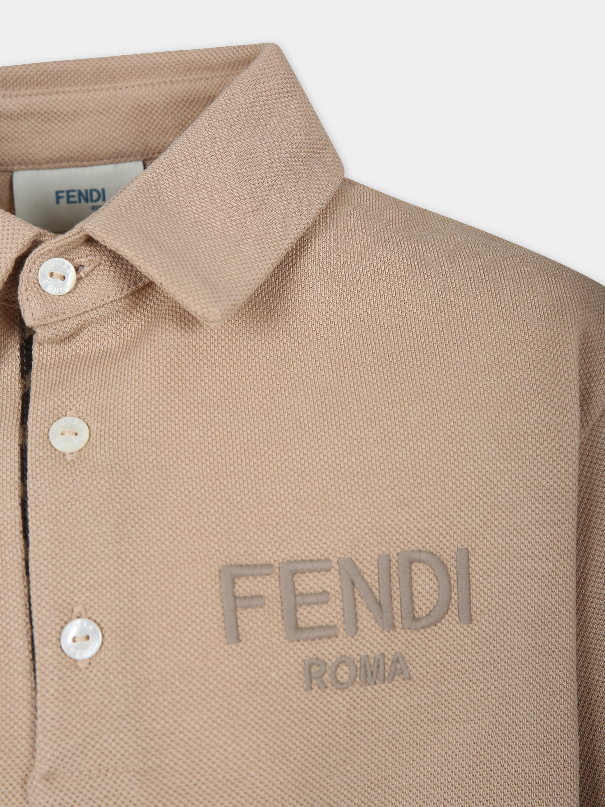 Polo beige per bambino con logo,Fendi Kids,JMI442 AVP F1B2Y