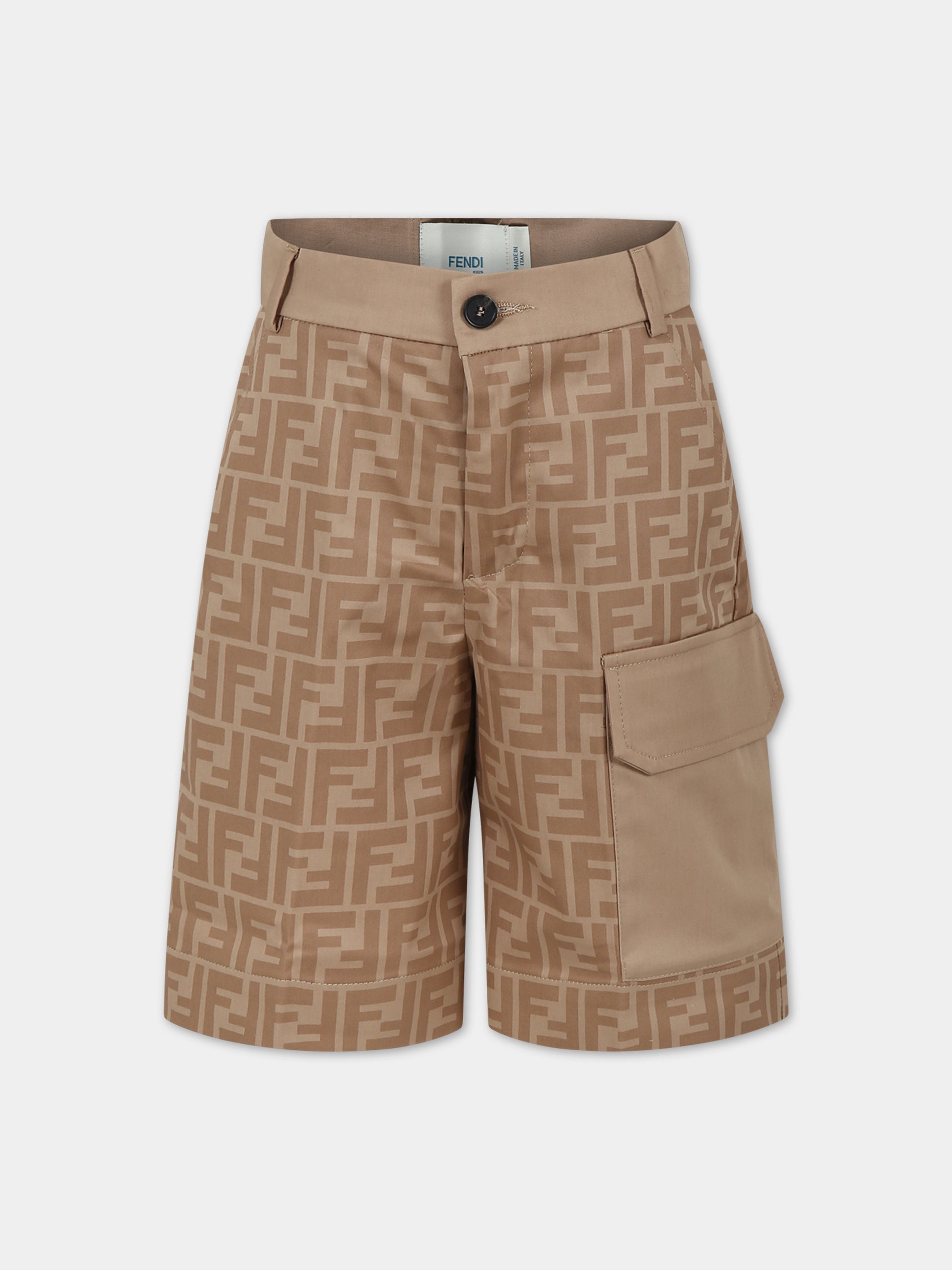 Shorts beige per bambino con FF,Fendi Kids,JMF462 AQSP F1F4G