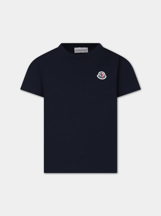 T-shirt blu per bambini con logo,Moncler Kids,954 8C00018 83907 742
